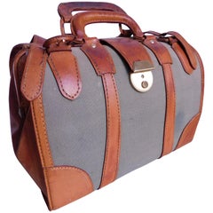 Vintage Style English Leather and Canvas Gladstone Satchel or Doctors Bag