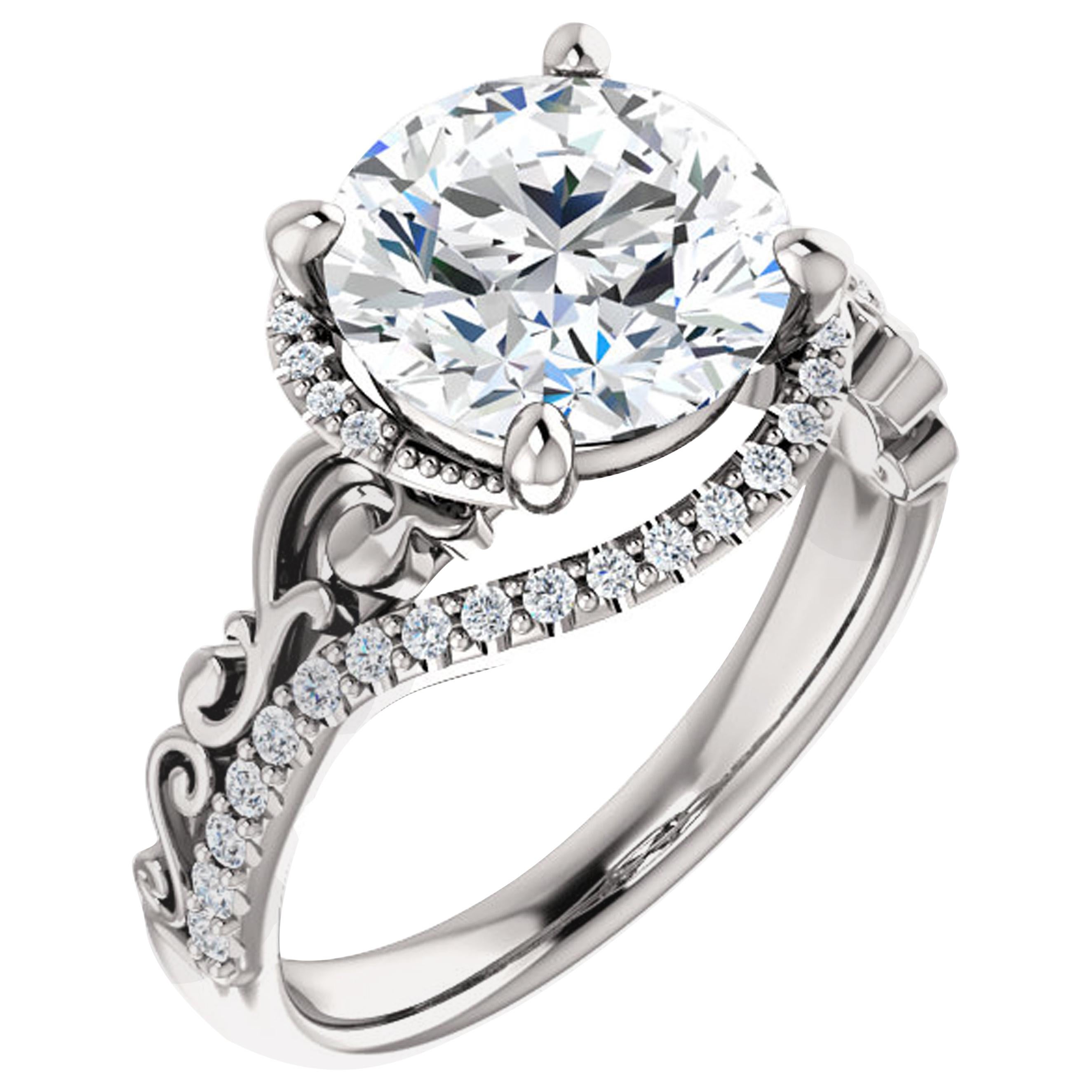 Vintage Style Filigree Deco Halo Round Diamond GIA Certified Engagement Ring For Sale