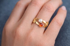 Vintage Style Garnet and pearl Silver, Gold ring