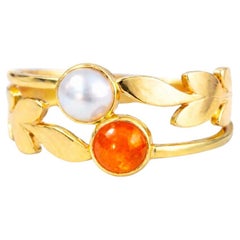 Vintage Style Garnet and pearl Silver, Gold ring