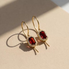 Vintage style garnet, topazs dangle earrings silver, gold
