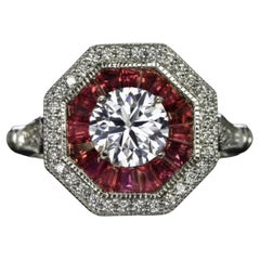 Vintage-Ring aus 14 Karat Weißgold mit GIA-zertifiziertem Diamant- und Rubin im Vintage-Stil