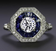 Vintage-Style GIA Certified Diamond Sapphire Platinum Ring