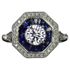 Anello in platino con zaffiro e diamante certificato GIA in stile vintage