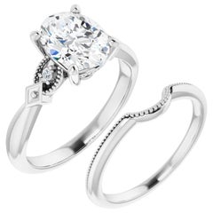Vintage Style GIA Oval Diamond Engagement Wedding Ring Set 18k Gold 0.54 Carats
