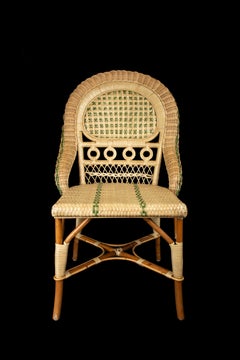 Vintage Style Green Rattan Side Chair