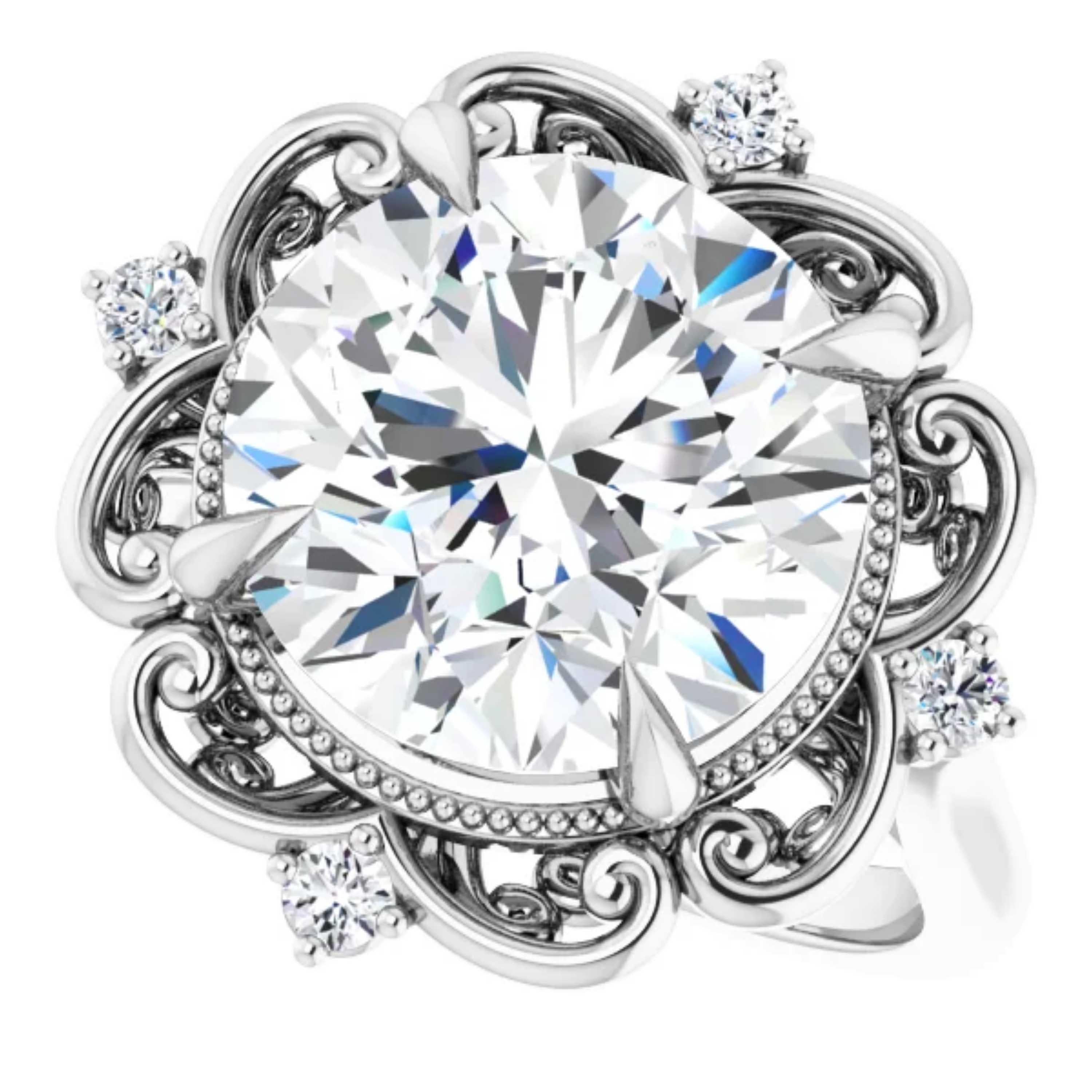 Vintage Style Halo GIA Diamond Round Engagement Wedding Ring Set 18k White Gold For Sale 5