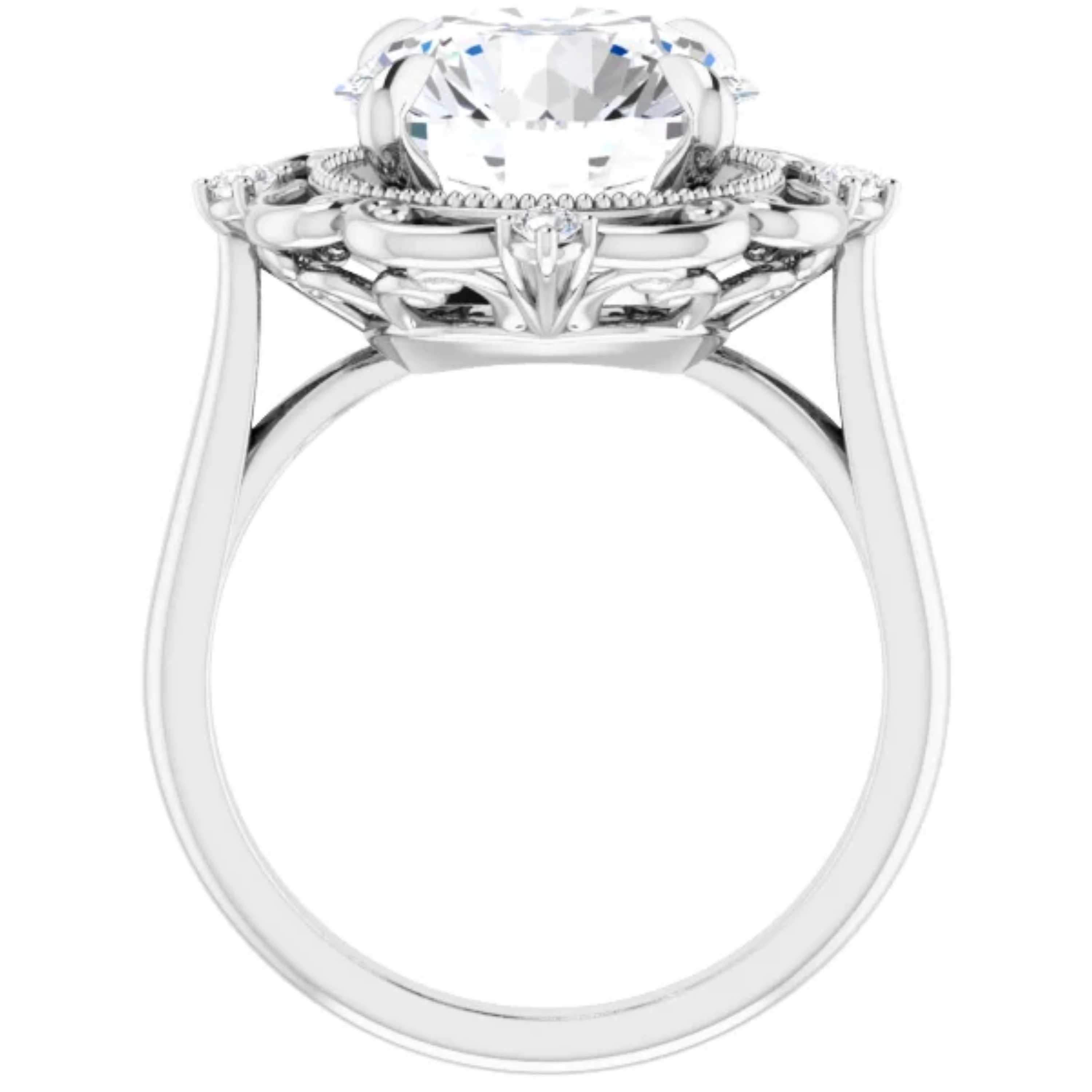Round Cut Vintage Style Halo GIA Diamond Round Engagement Wedding Ring Set 18k White Gold For Sale