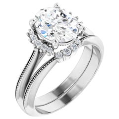 Vintage Style Halo GIA Oval Diamond Wedding Ring 18k White Gold 0.80 Carats