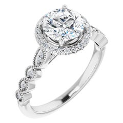 Vintage Style Halo GIA Round Brilliant White Diamond Engagement Ring 1.00 Carat