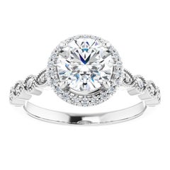 Vintage Style Halo GIA Round Brilliant White Diamond Engagement Ring 1.00 Carat