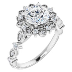 Vintage Style Halo Round Brilliant White Diamond Engagement Wedding Ring