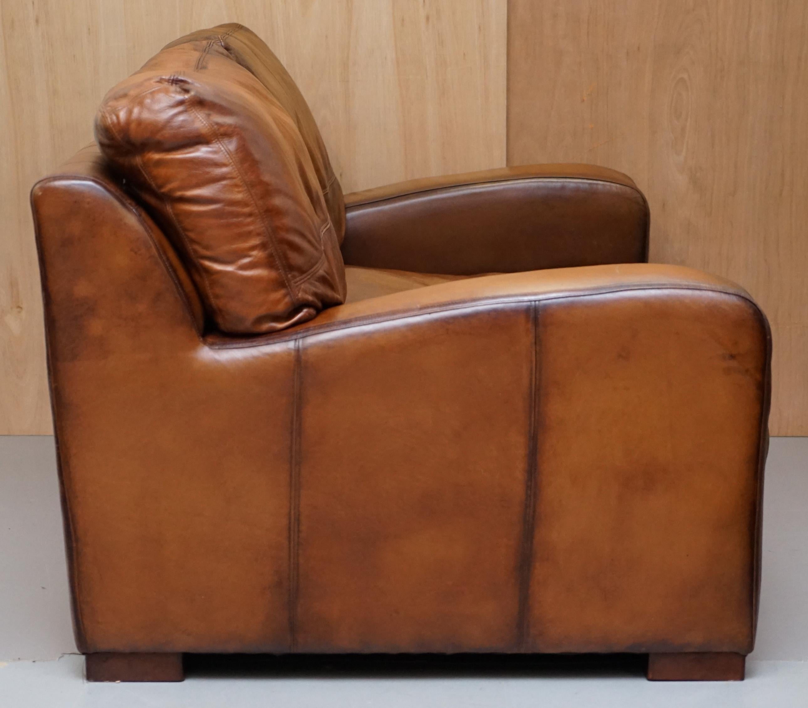 Vintage Style Hand Dyed Cigar Brown Leather Sofa Lovely Style and Design For Sale 1