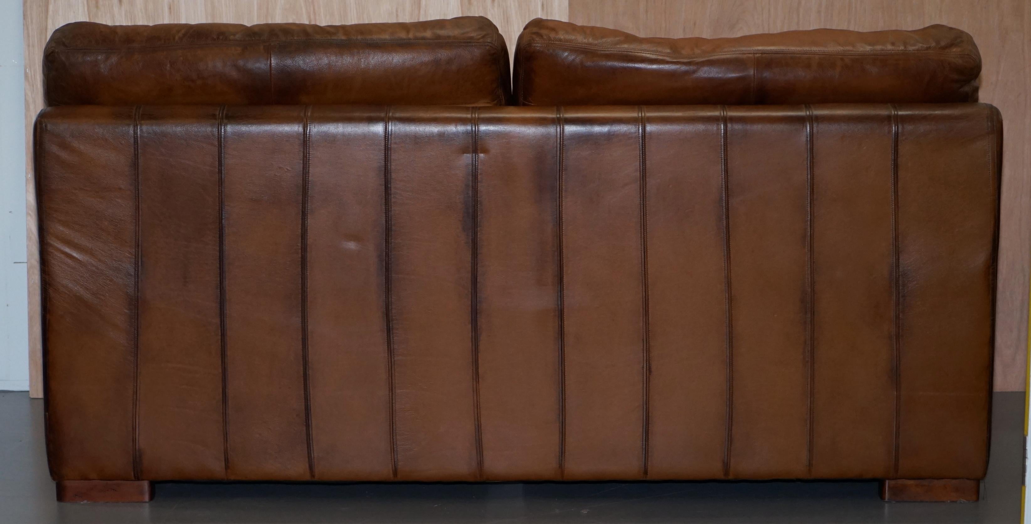Vintage Style Hand Dyed Cigar Brown Leather Sofa Lovely Style and Design For Sale 2