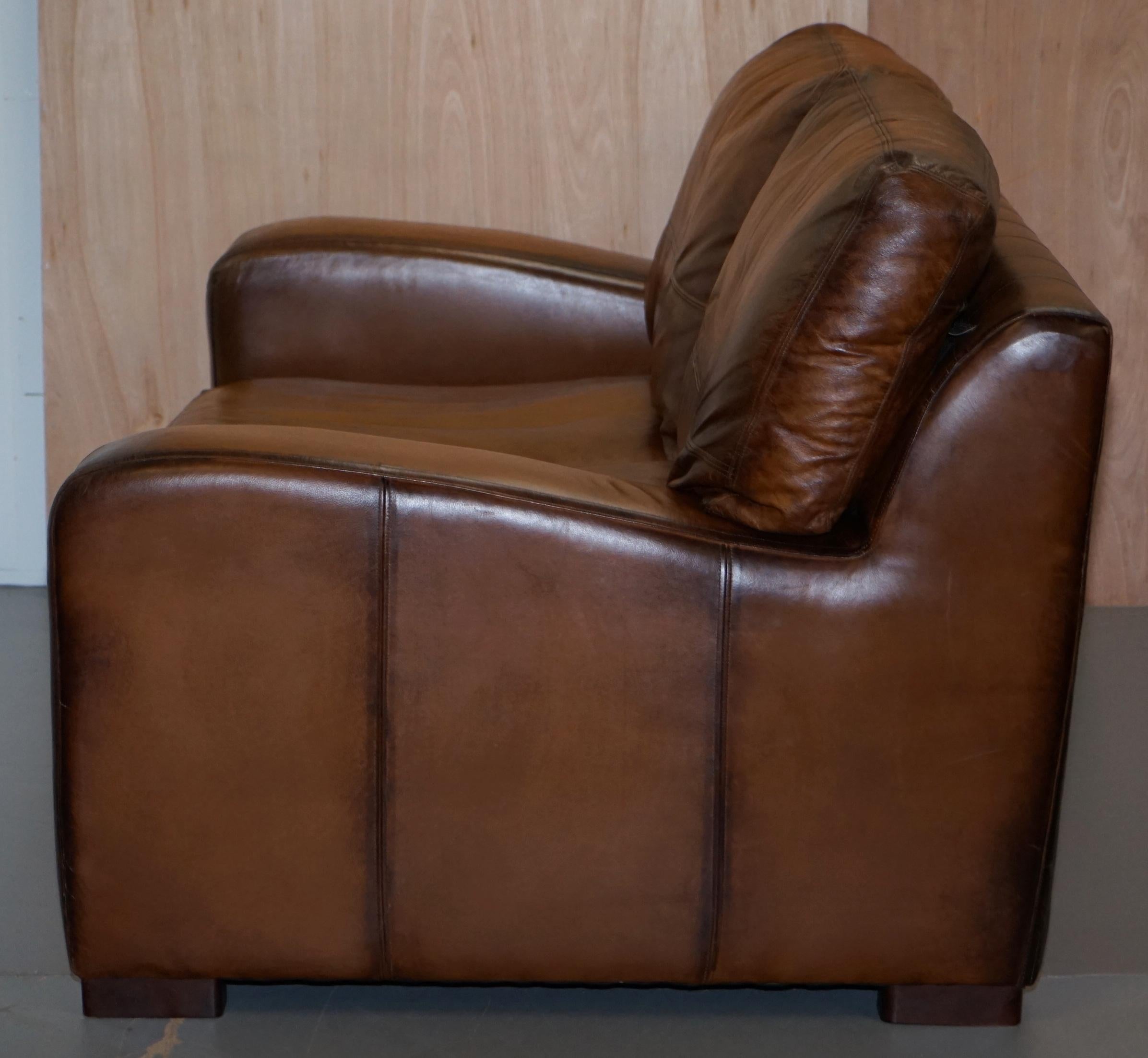 Vintage Style Hand Dyed Cigar Brown Leather Sofa Lovely Style and Design For Sale 3