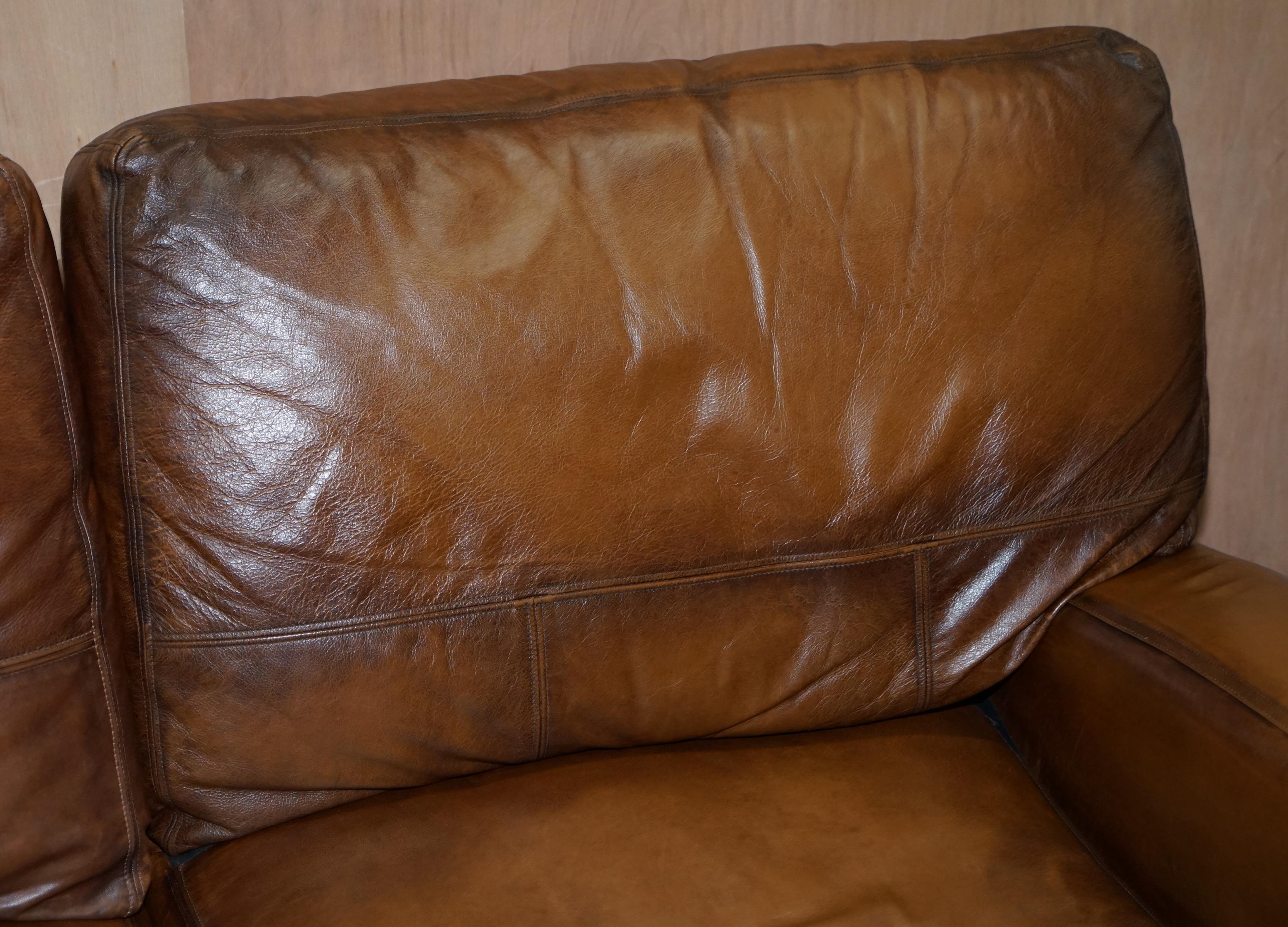 English Vintage Style Hand Dyed Cigar Brown Leather Sofa Lovely Style and Design For Sale