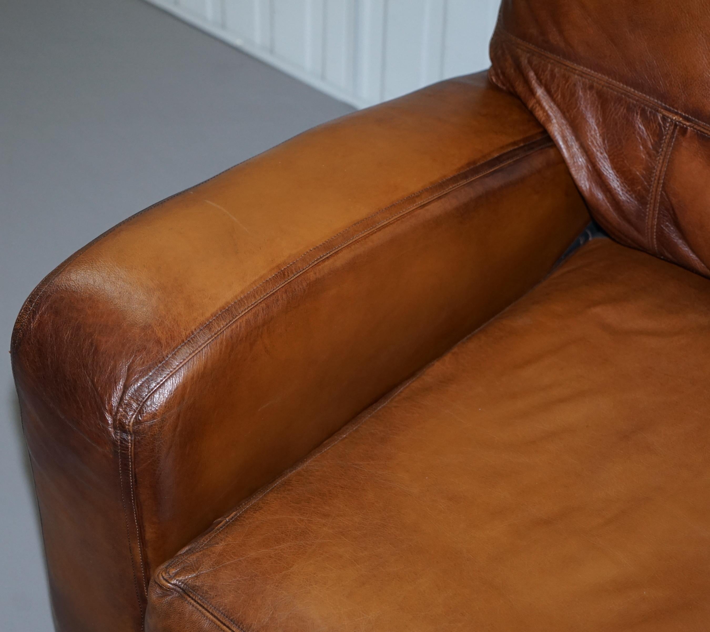 20th Century Vintage Style Hand Dyed Cigar Brown Leather Sofa Lovely Style and Design For Sale