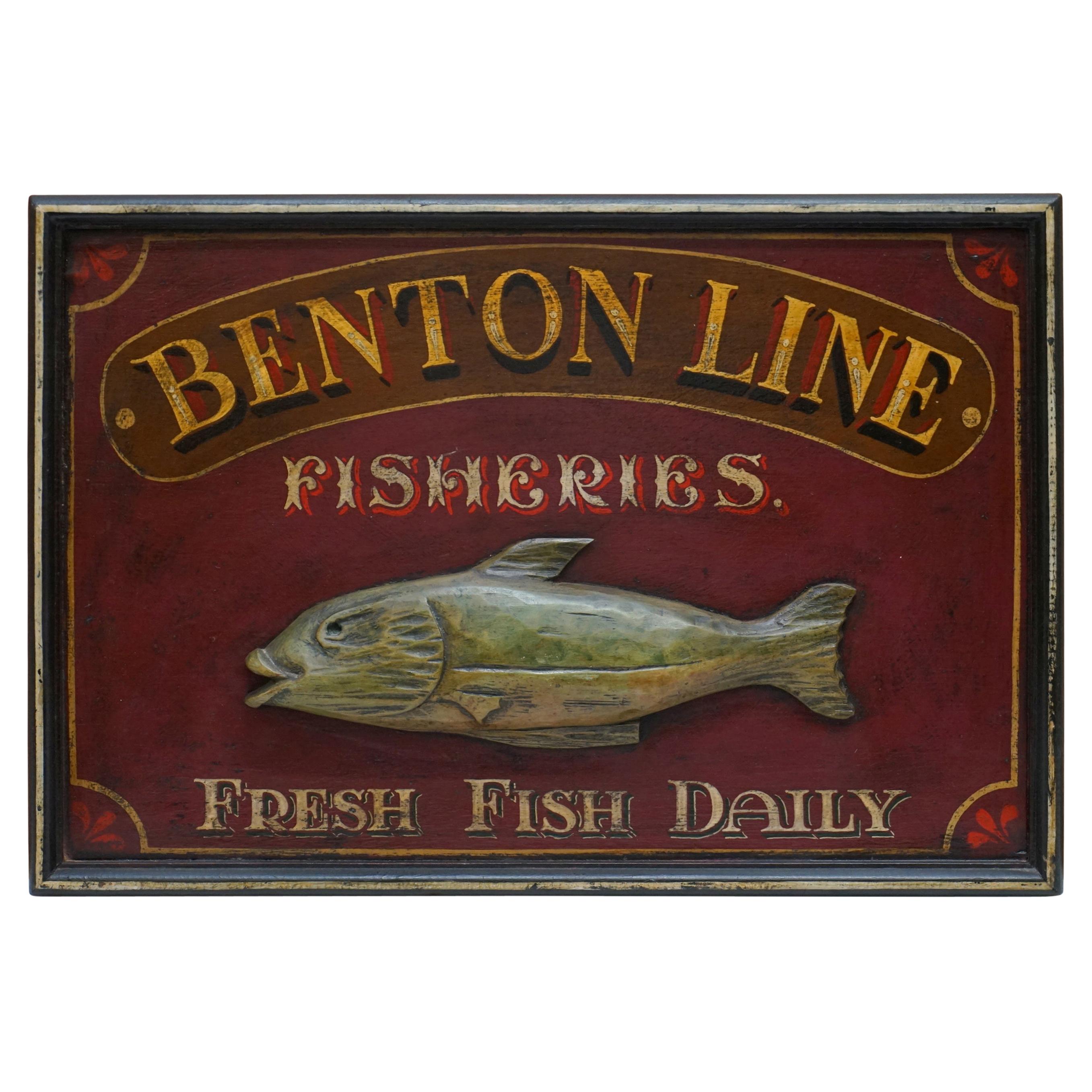 Vintage Style Hand Painted Advertising Sign Benton Line Fishers Fresh Fish Daily