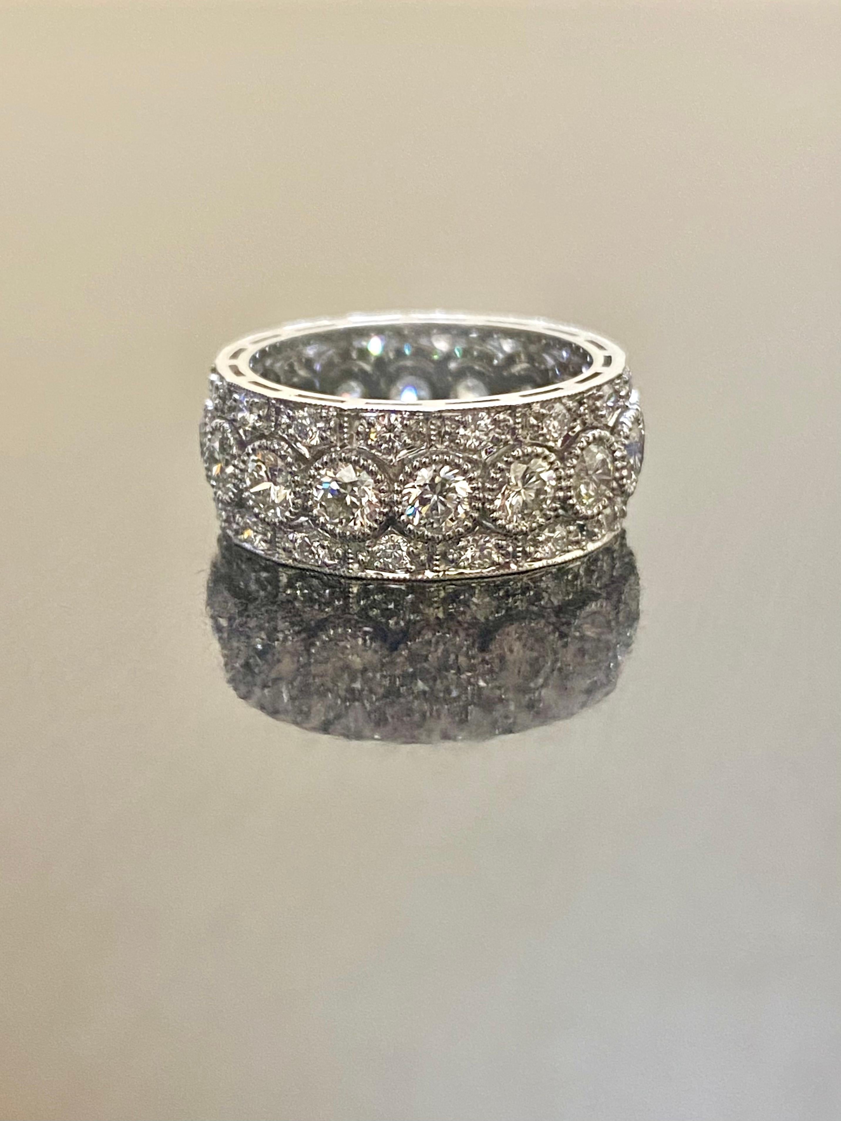 Vintage Style Handmade Wide Platinum Art Deco 3.25 Carat Diamond Eternity Band For Sale 5