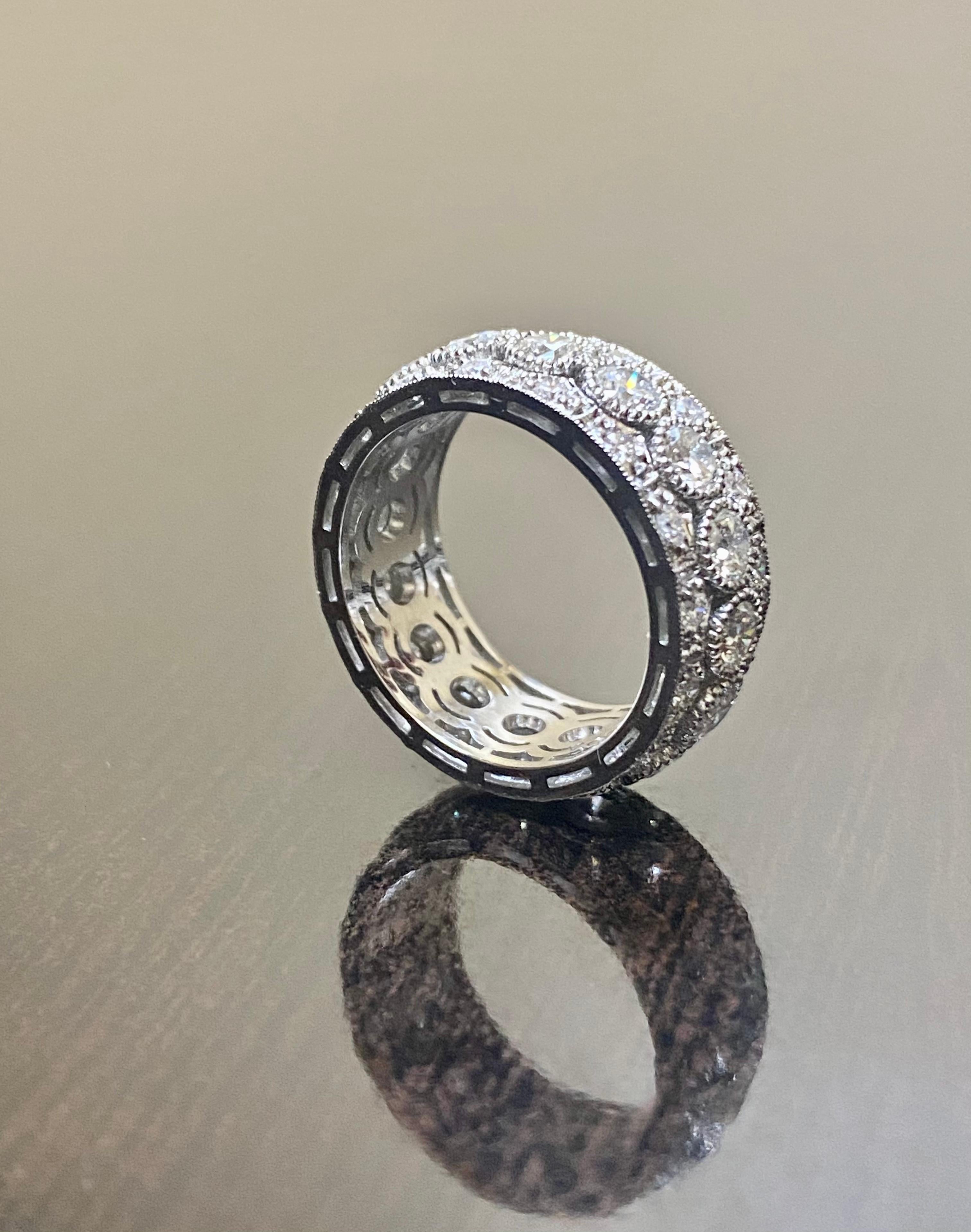 Vintage Style Handmade Wide Platinum Art Deco 3.25 Carat Diamond Eternity Band In New Condition For Sale In Los Angeles, CA