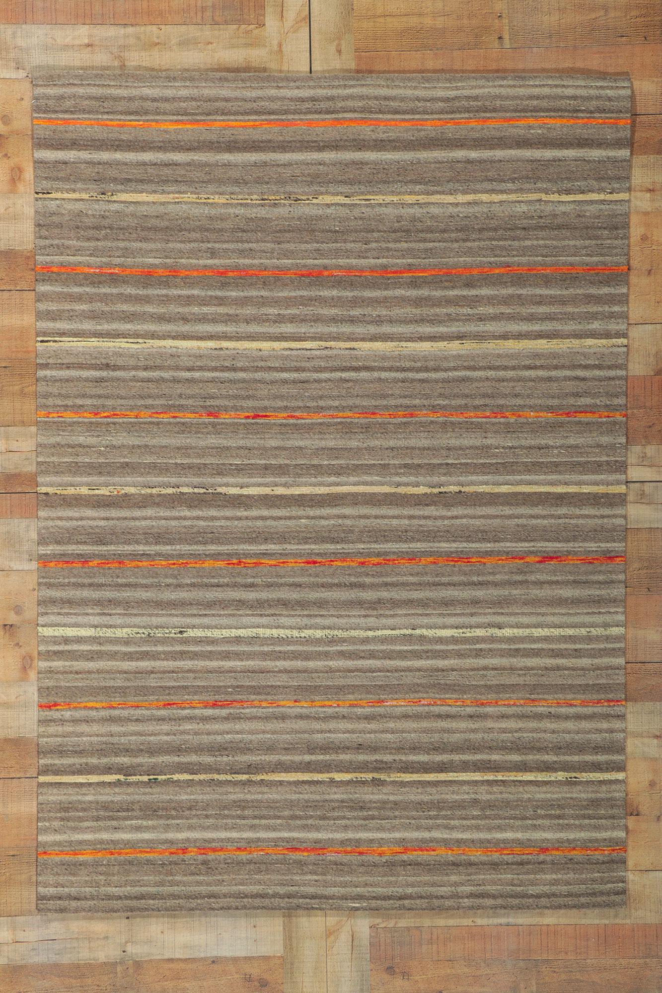 Vintage Style Indian Kilim Rug,  Subtle Shibui Meets Classic Stripes For Sale 1