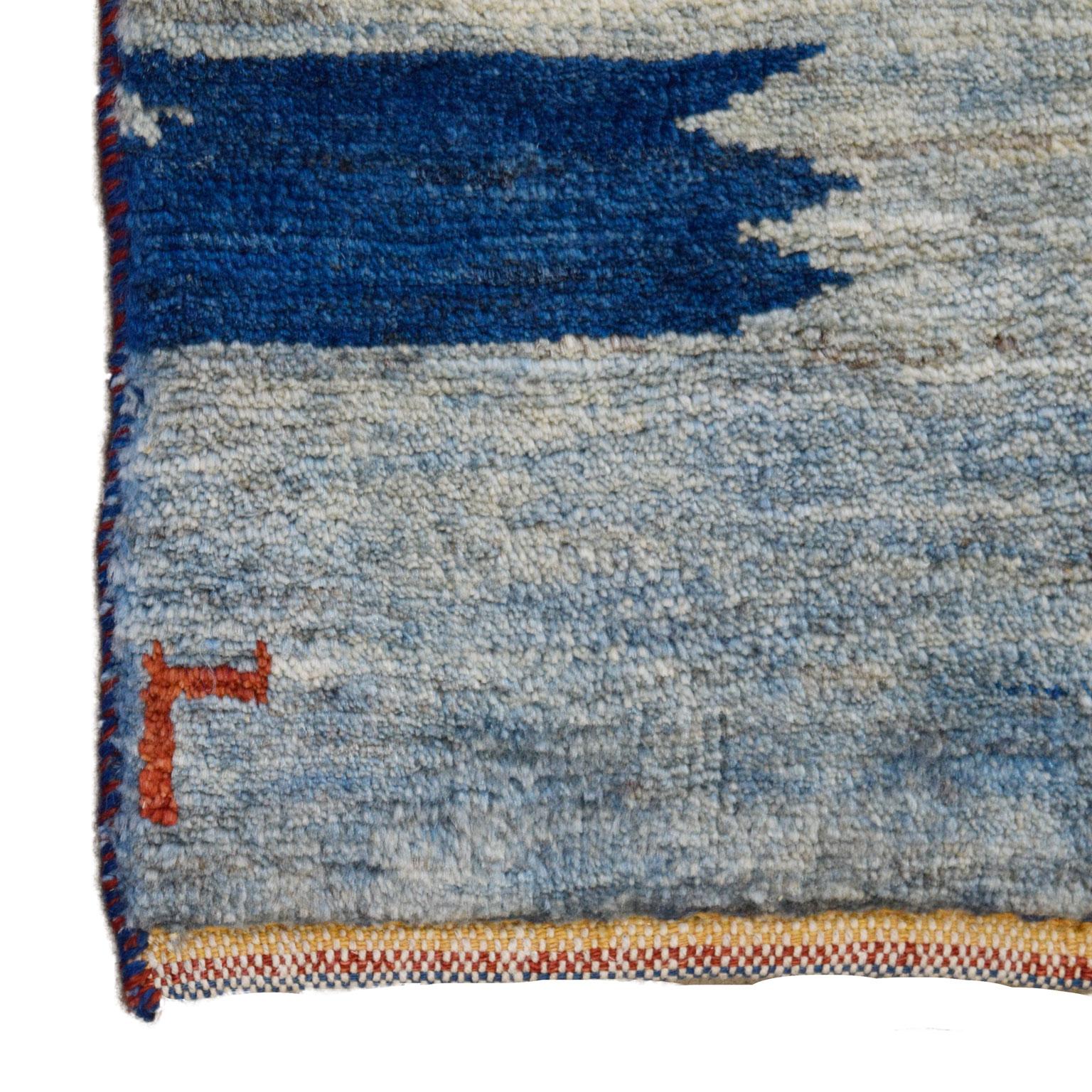 Wool Vintage Indigo Luri Gabbeh Persian Tribal Rug, 2' x 4' For Sale