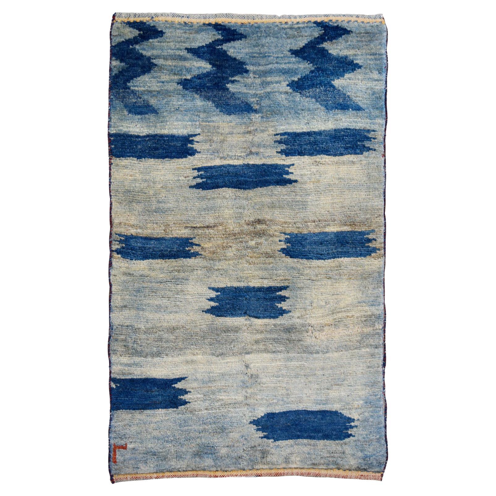 Indigofarbener Luri Gabbeh Persischer Stammeskunst-Teppich, Wolle, 2' x 4'