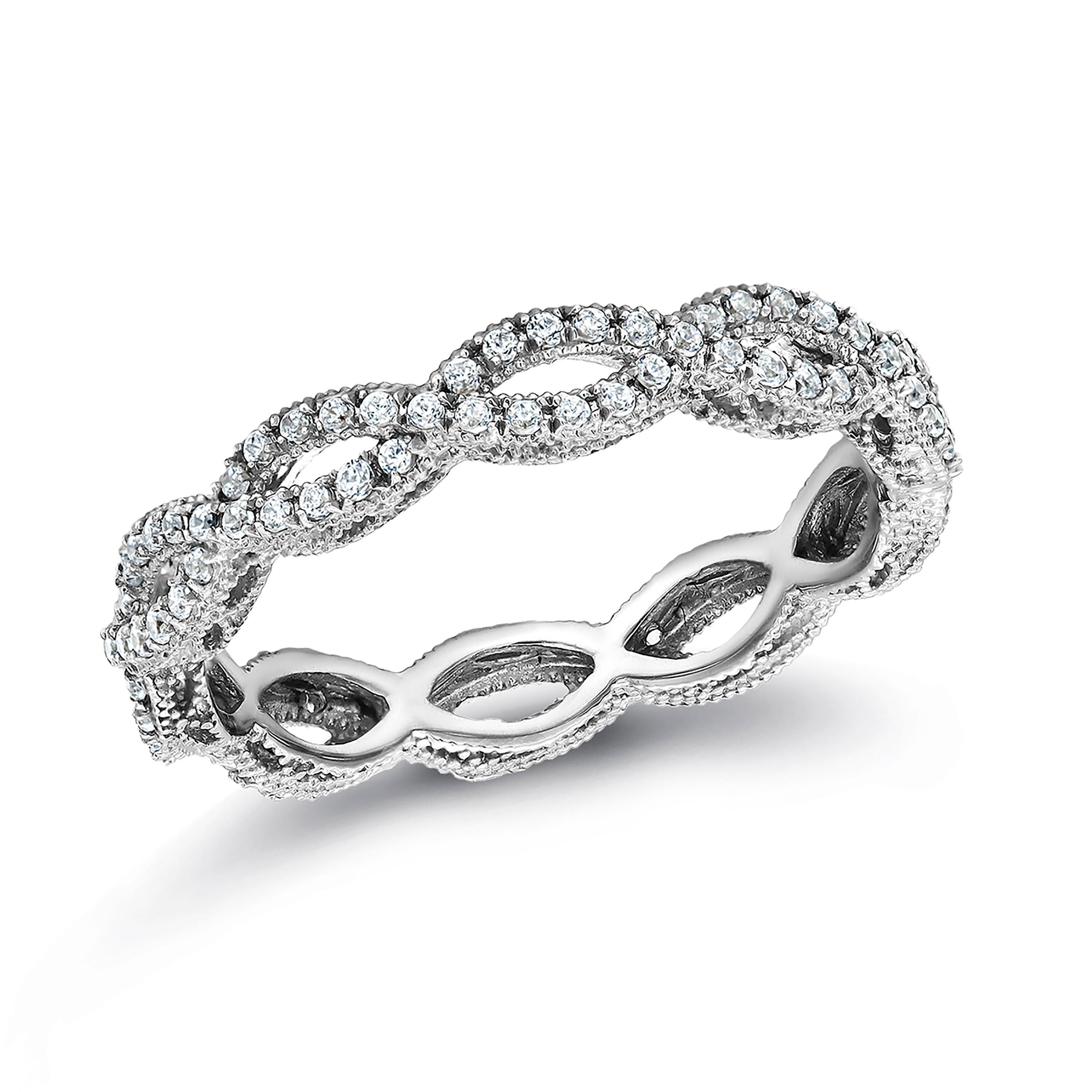 18 Karat white gold micro pave diamond band
Vintage style intertwining twisted band 
Total diamond weight of 1.20 carat
Made to order in special size
Two to three weeks delivery 
New Ring
Available in full finger ring, half finger sizes, and quarter