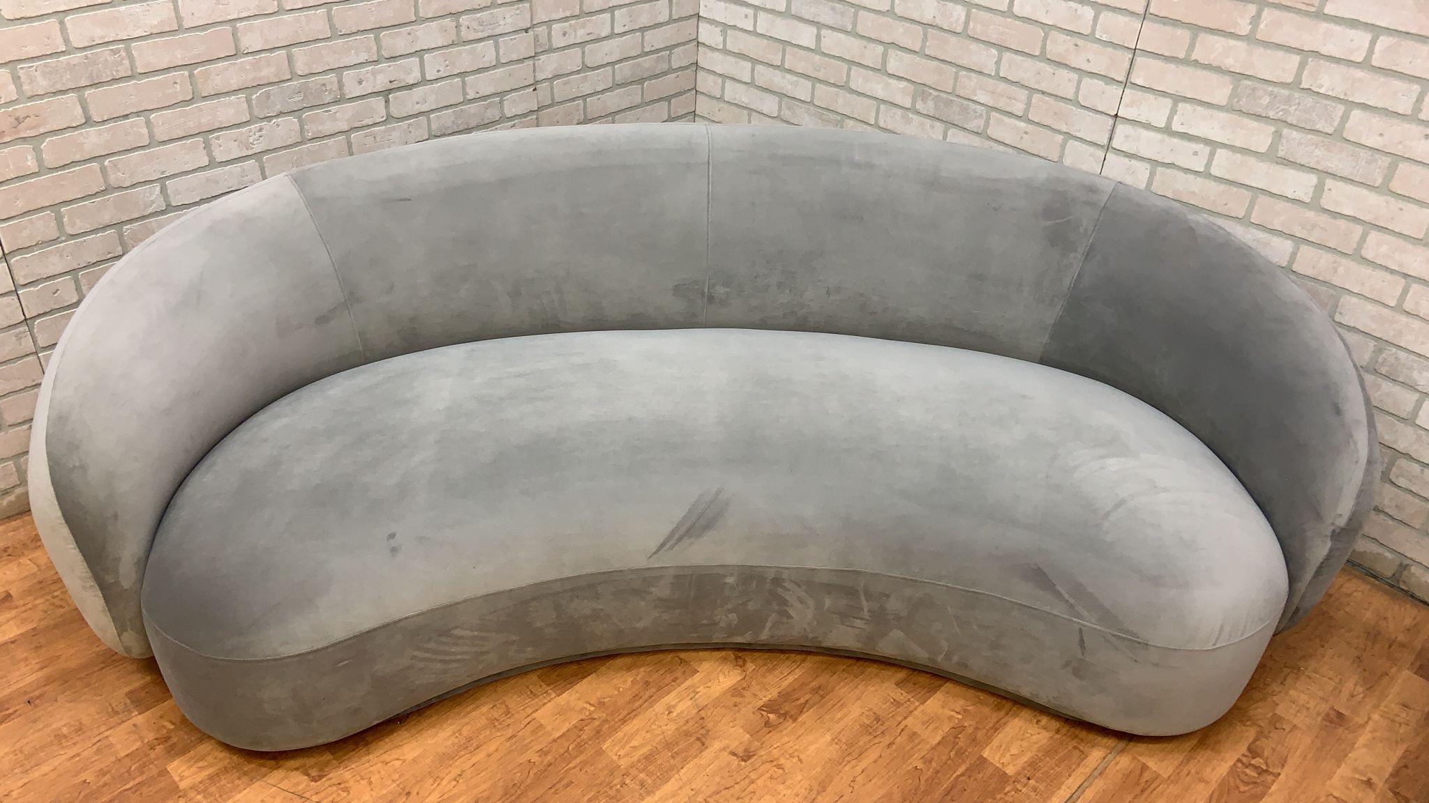 Mid-Century Modern Vintage Style Julep Curved Sofas in Grey Performance Velvet - Set of 2