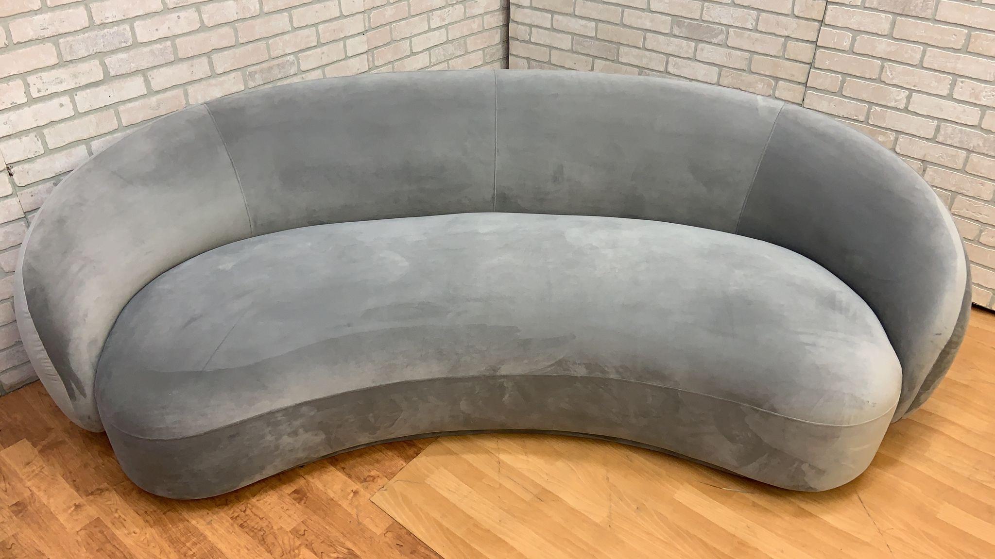 American Vintage Style Julep Curved Sofas in Grey Performance Velvet - Set of 2