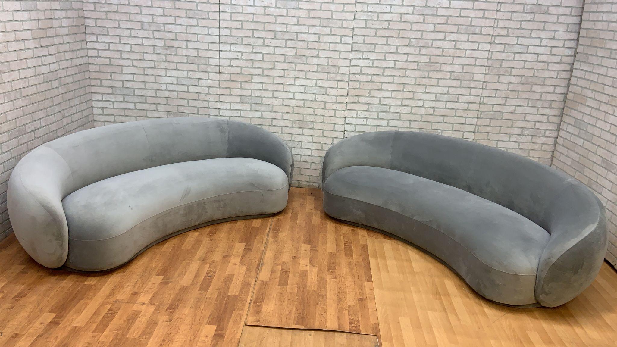 Vintage Style Julep Curved Sofas in Grey Performance Velvet - Set of 2 2