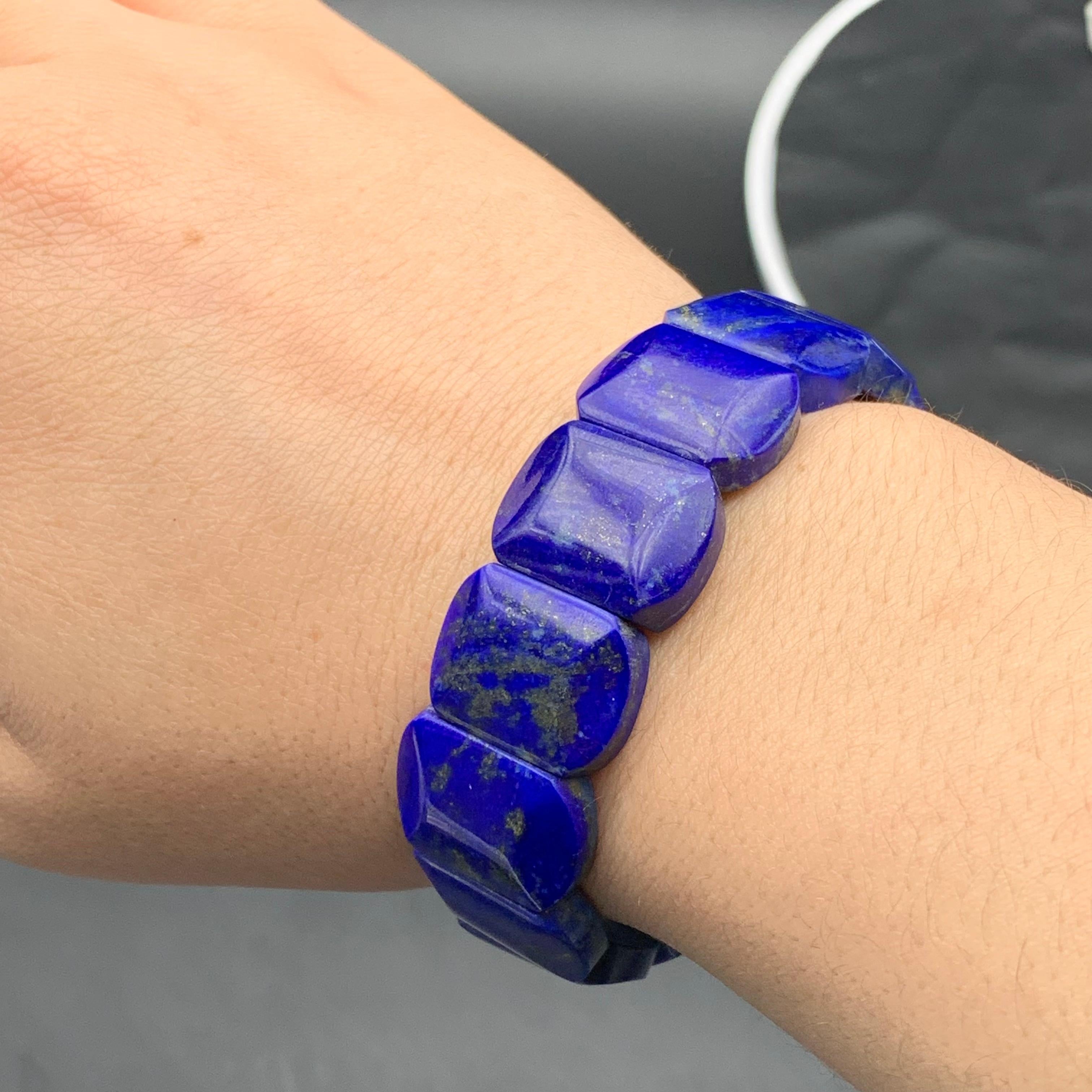 Bracciale elastico con perline fatto a mano in stile vintage in Lapislazzuli, misura 6,5-7,5 in vendita 4