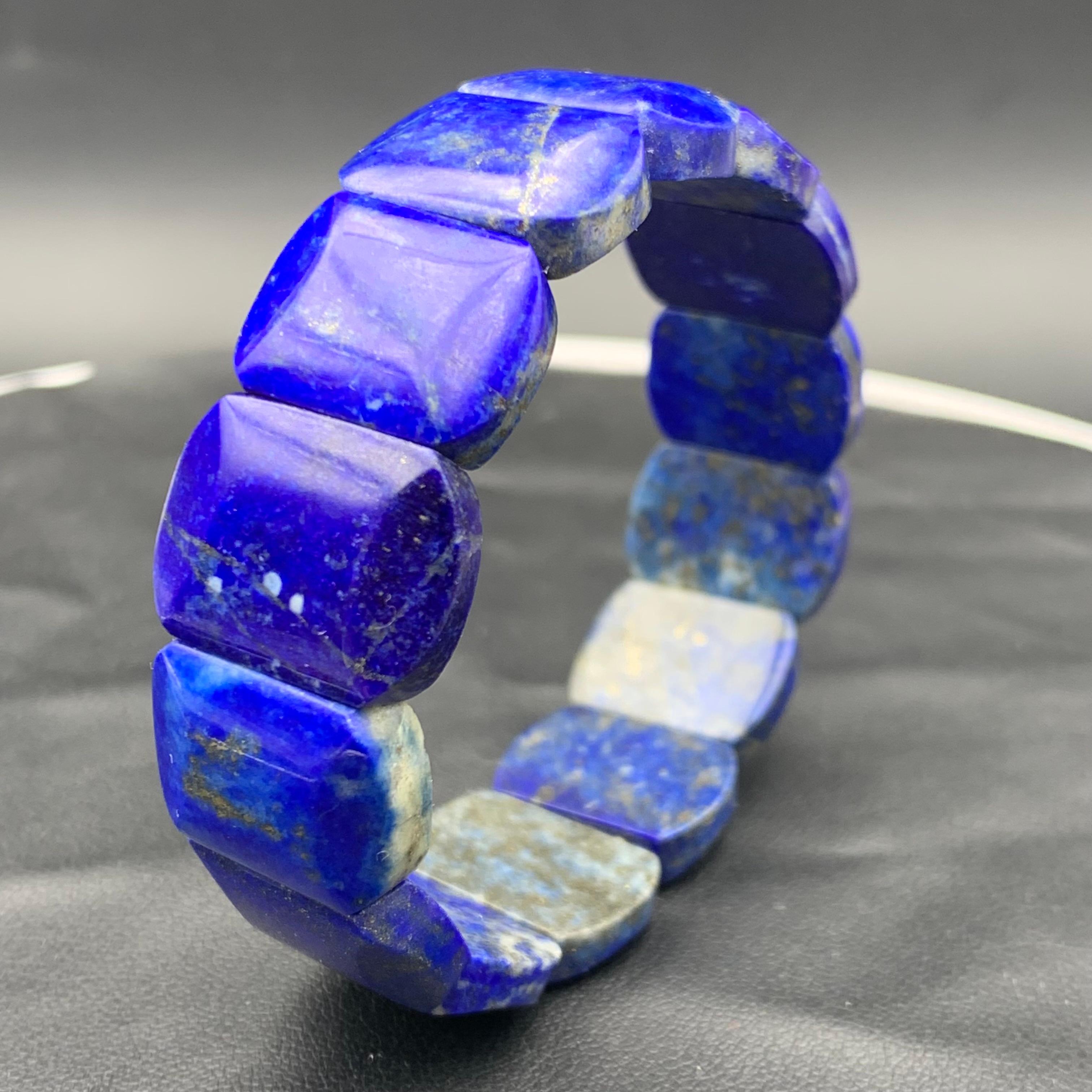 Bracciale elastico con perline fatto a mano in stile vintage in Lapislazzuli, misura 6,5-7,5 in vendita 5