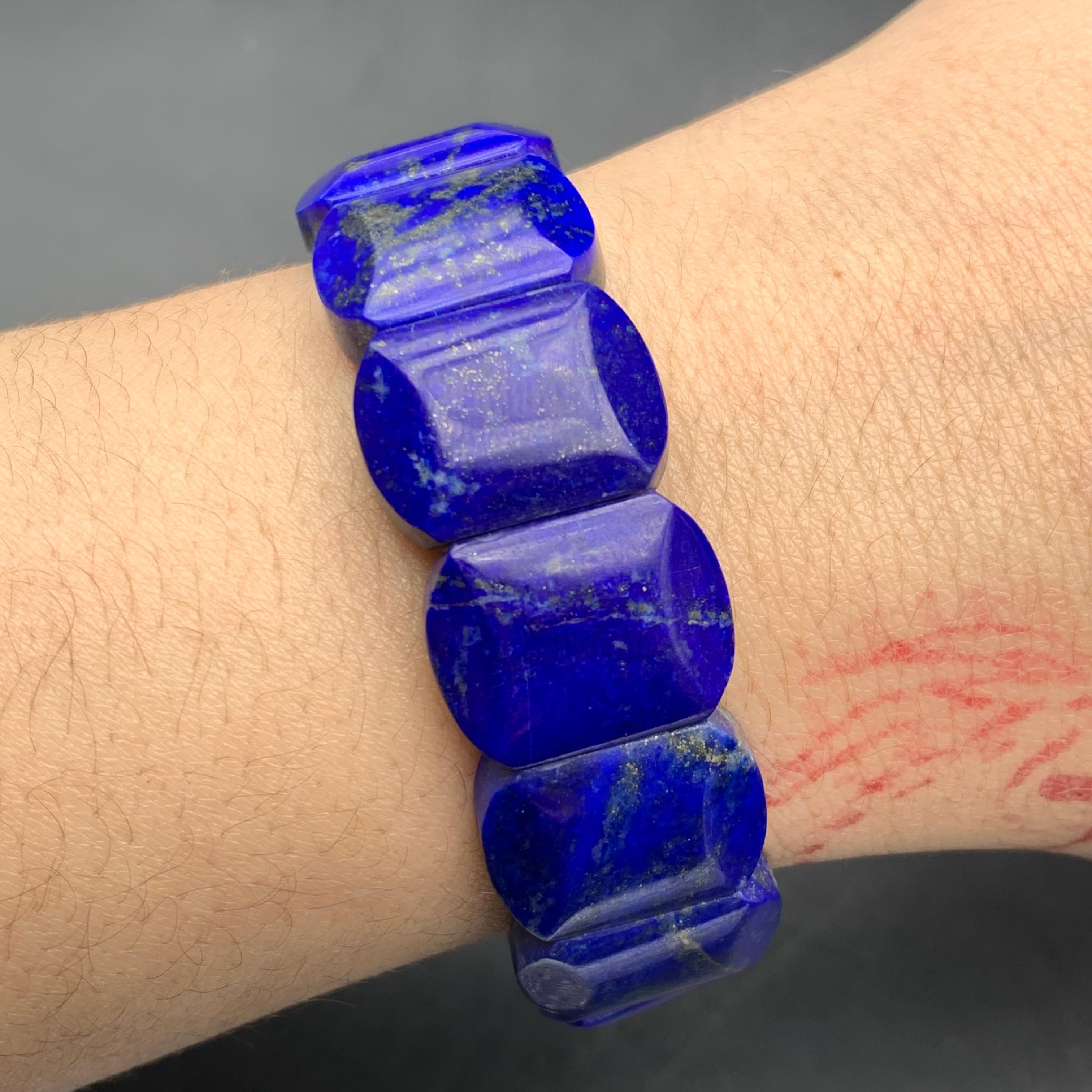 Bracciale elastico con perline fatto a mano in stile vintage in Lapislazzuli, misura 6,5-7,5 in vendita 6