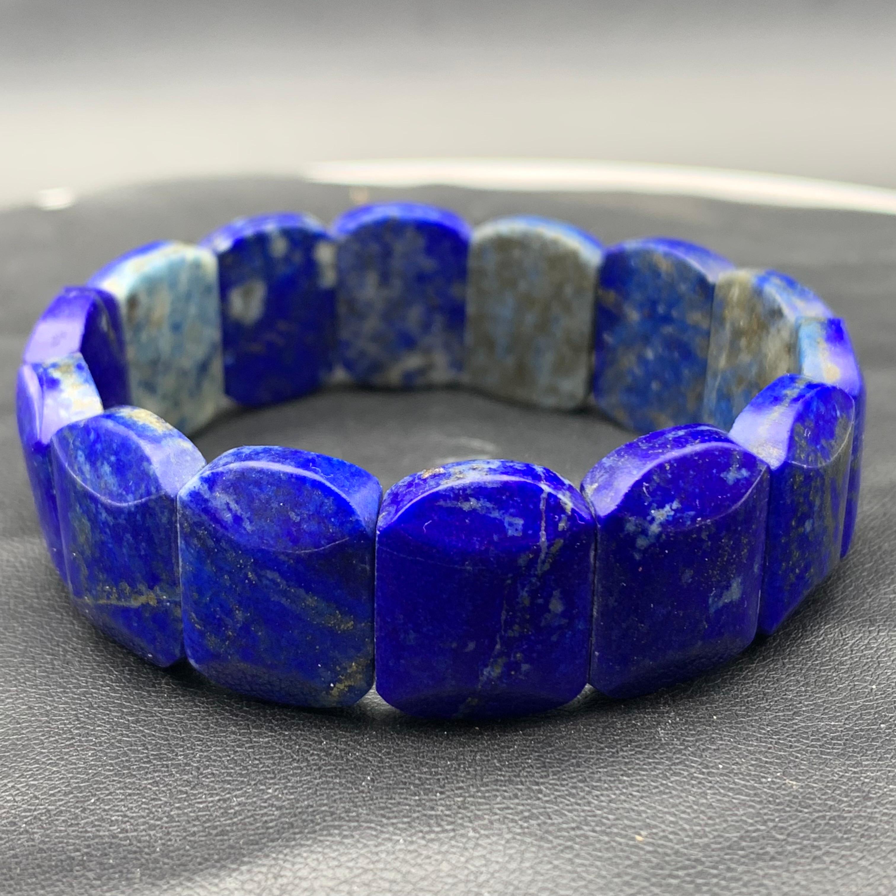 Bracciale elastico con perline fatto a mano in stile vintage in Lapislazzuli, misura 6,5-7,5 in vendita 7