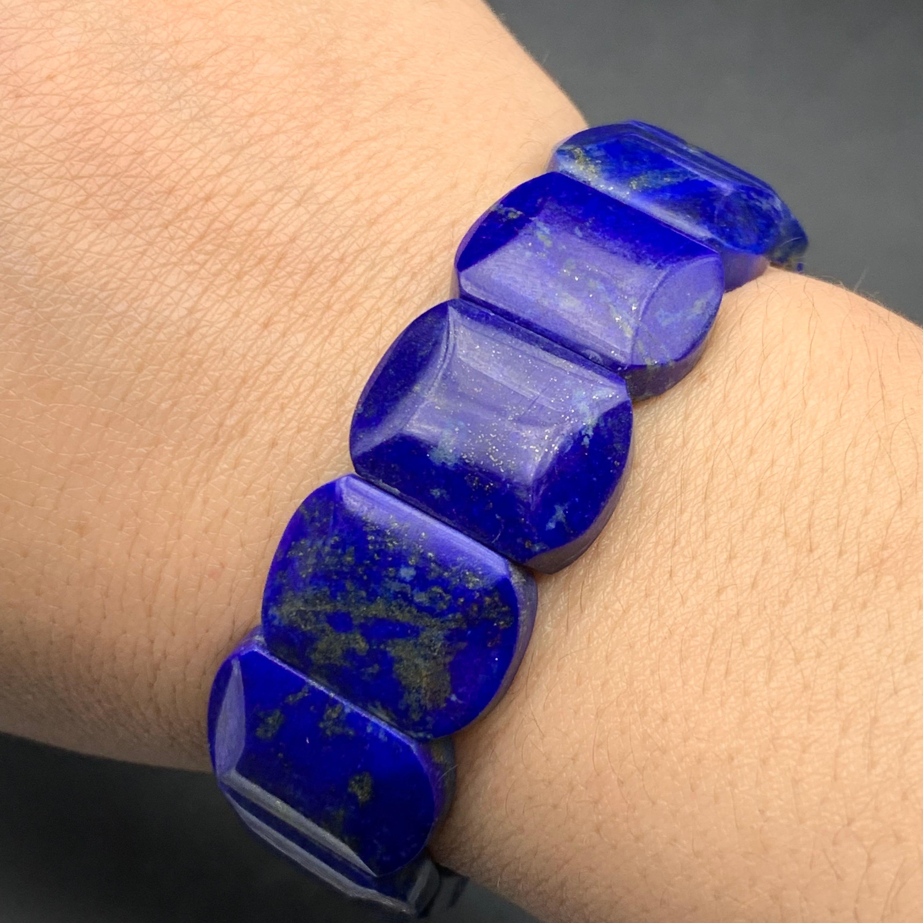 Bracciale elastico con perline fatto a mano in stile vintage in Lapislazzuli, misura 6,5-7,5 in vendita 10