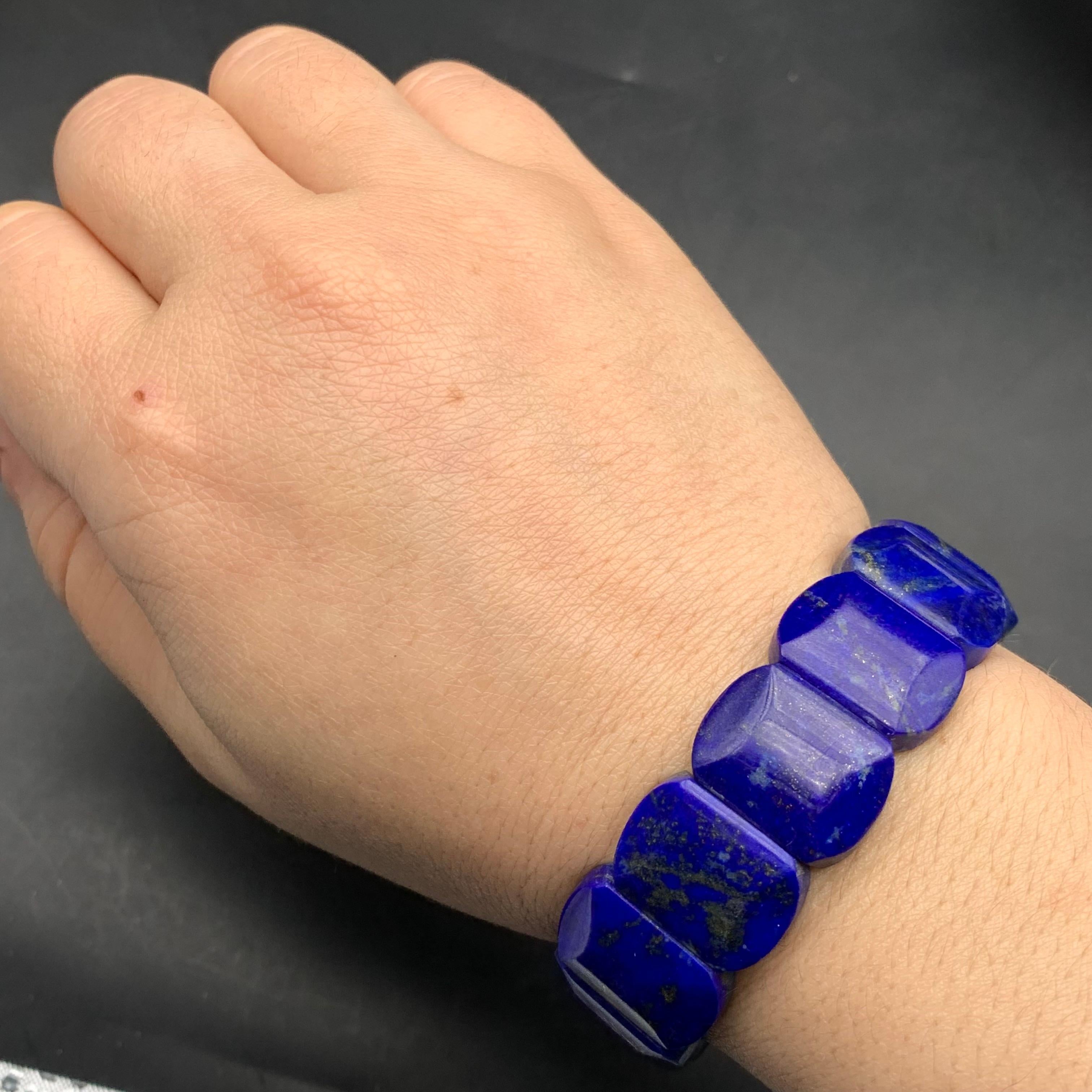 Bracciale elastico con perline fatto a mano in stile vintage in Lapislazzuli, misura 6,5-7,5 in vendita 11