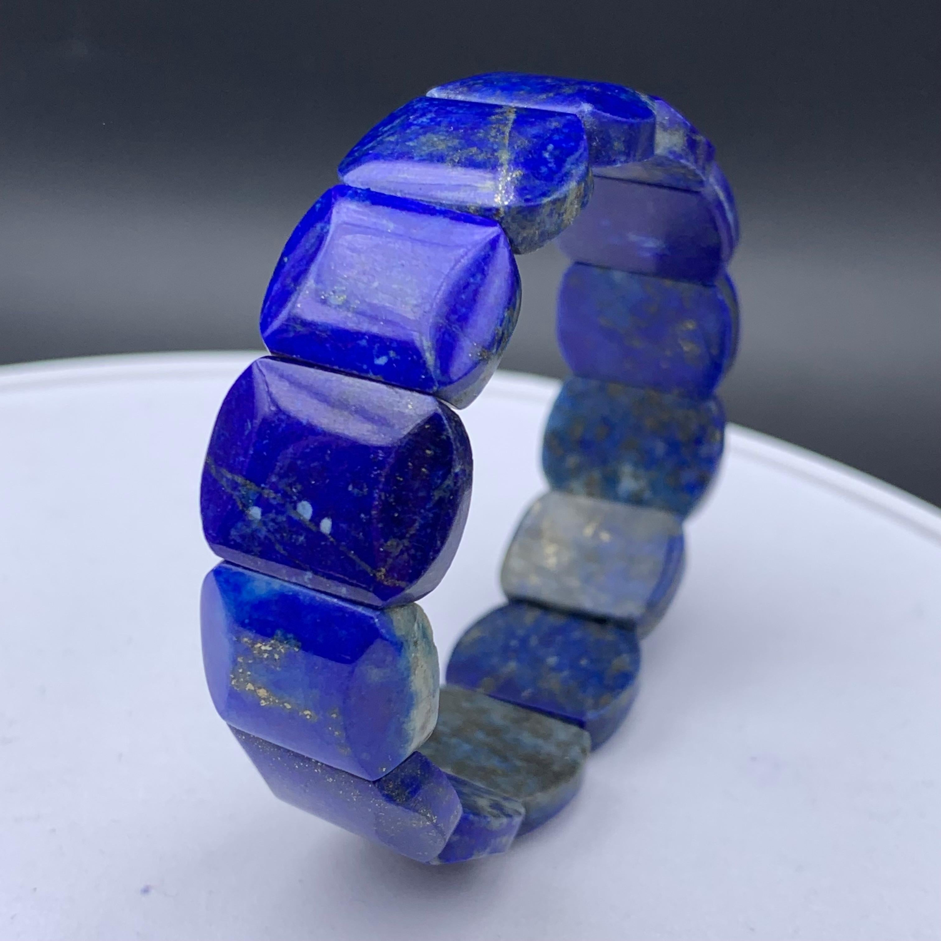 Quadrato Bracciale elastico con perline fatto a mano in stile vintage in Lapislazzuli, misura 6,5-7,5 in vendita