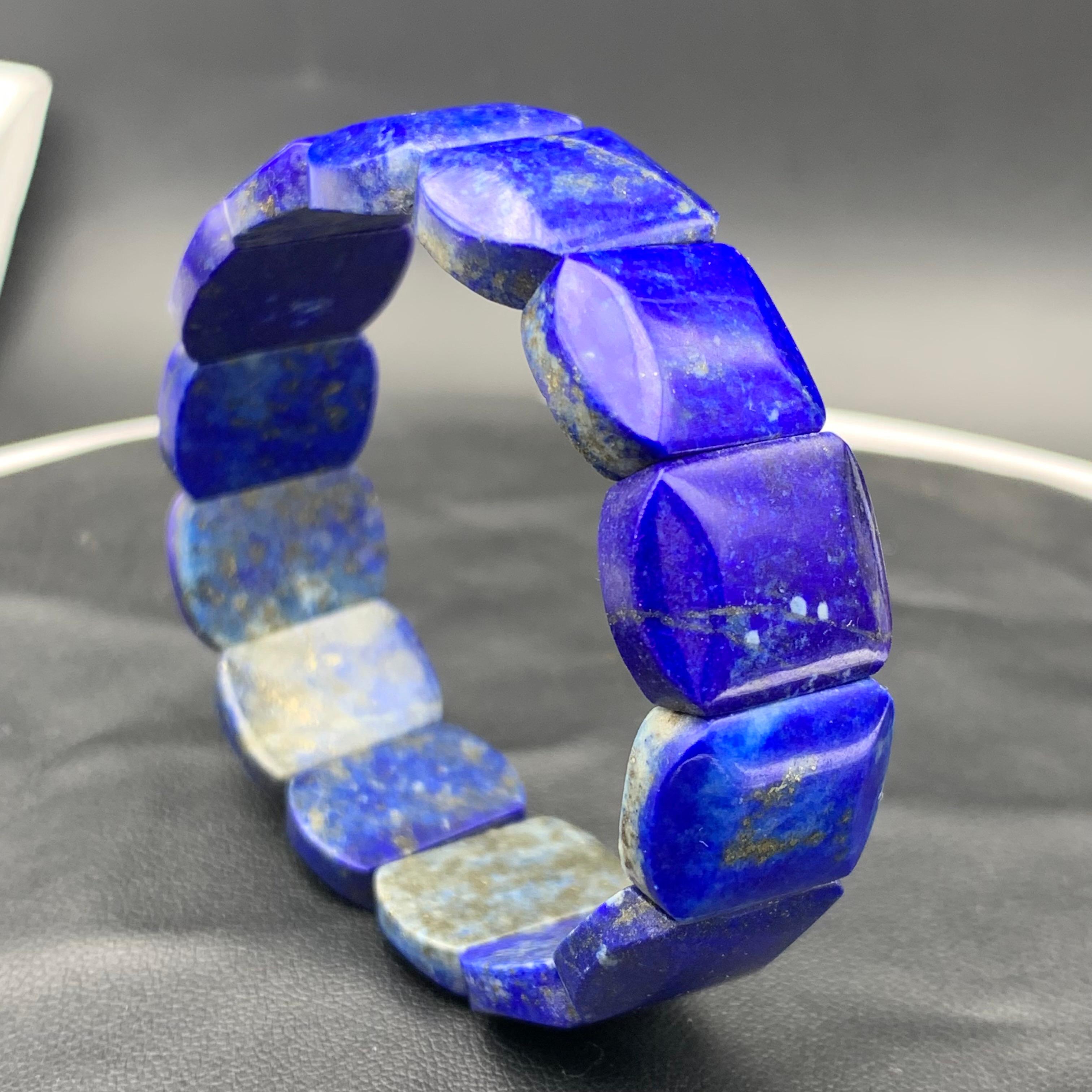 Bracciale elastico con perline fatto a mano in stile vintage in Lapislazzuli, misura 6,5-7,5 in vendita 2