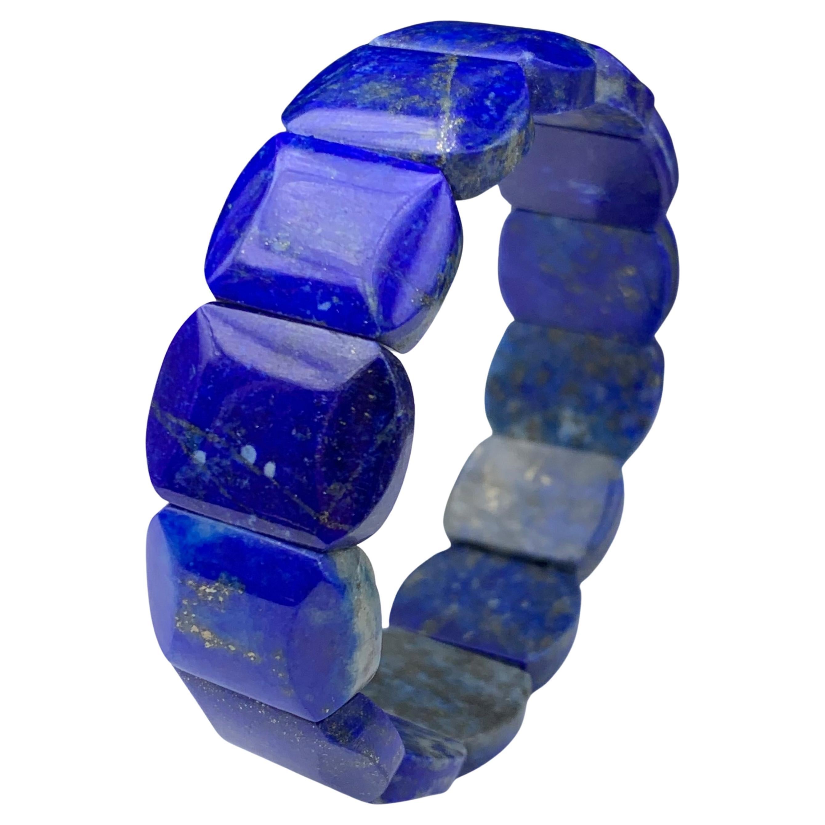 Bracciale elastico con perline fatto a mano in stile vintage in Lapislazzuli, misura 6,5-7,5 in vendita