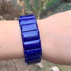 Pulsera elástica de lapislázuli estilo vintage hecha a mano con piedras pulidas 8,5