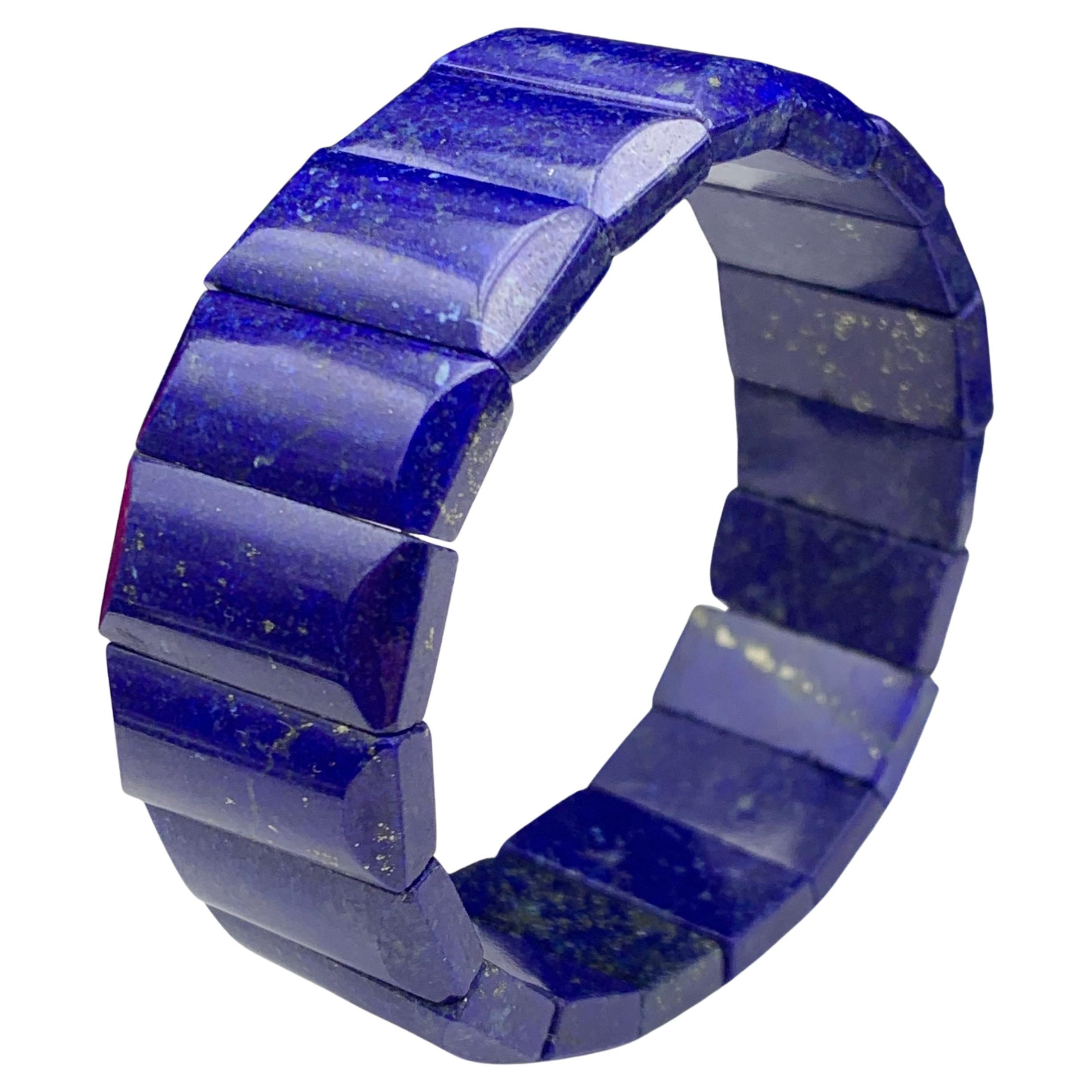 Vintage Style Lapis Lazuli Handmade Stretch Bracelet with Polished Stones 8.5”