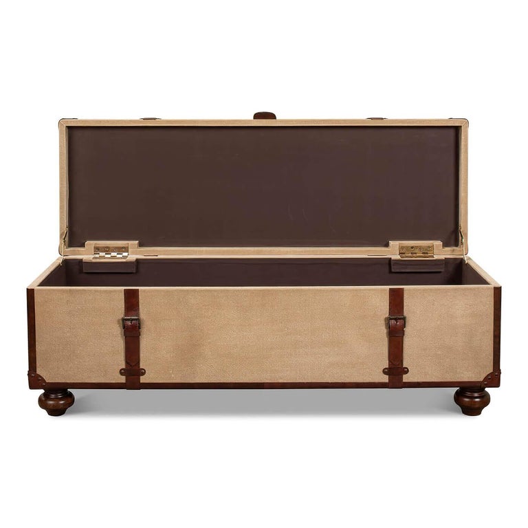 VintageStyle Leather and Canvas Trunk Bench For Sale at 1stDibs