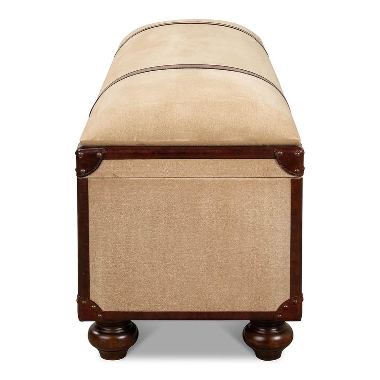 VintageStyle Leather and Canvas Trunk Bench at 1stDibs