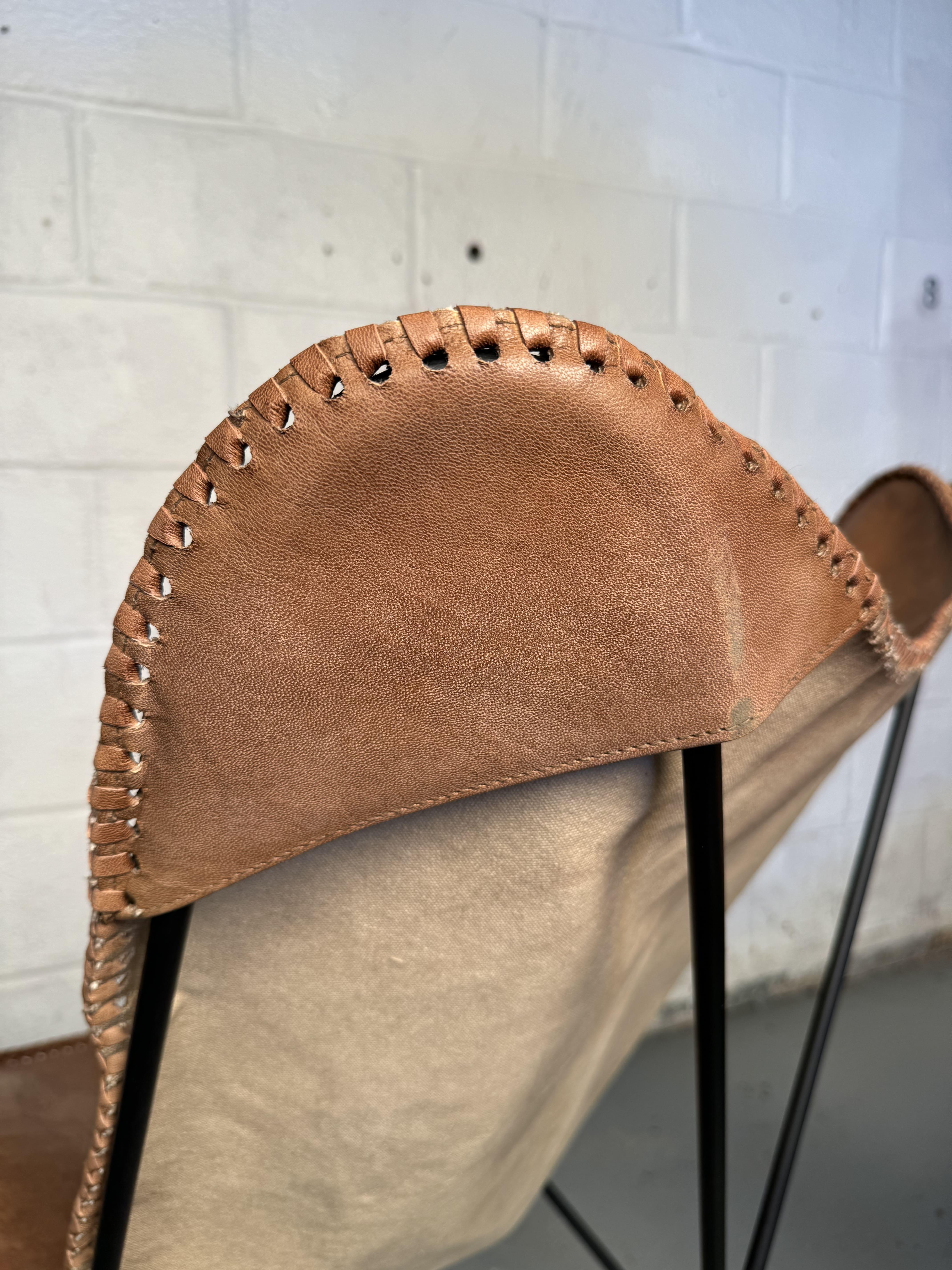 Vintage Style Leather Butterfly Chairs For Sale 7