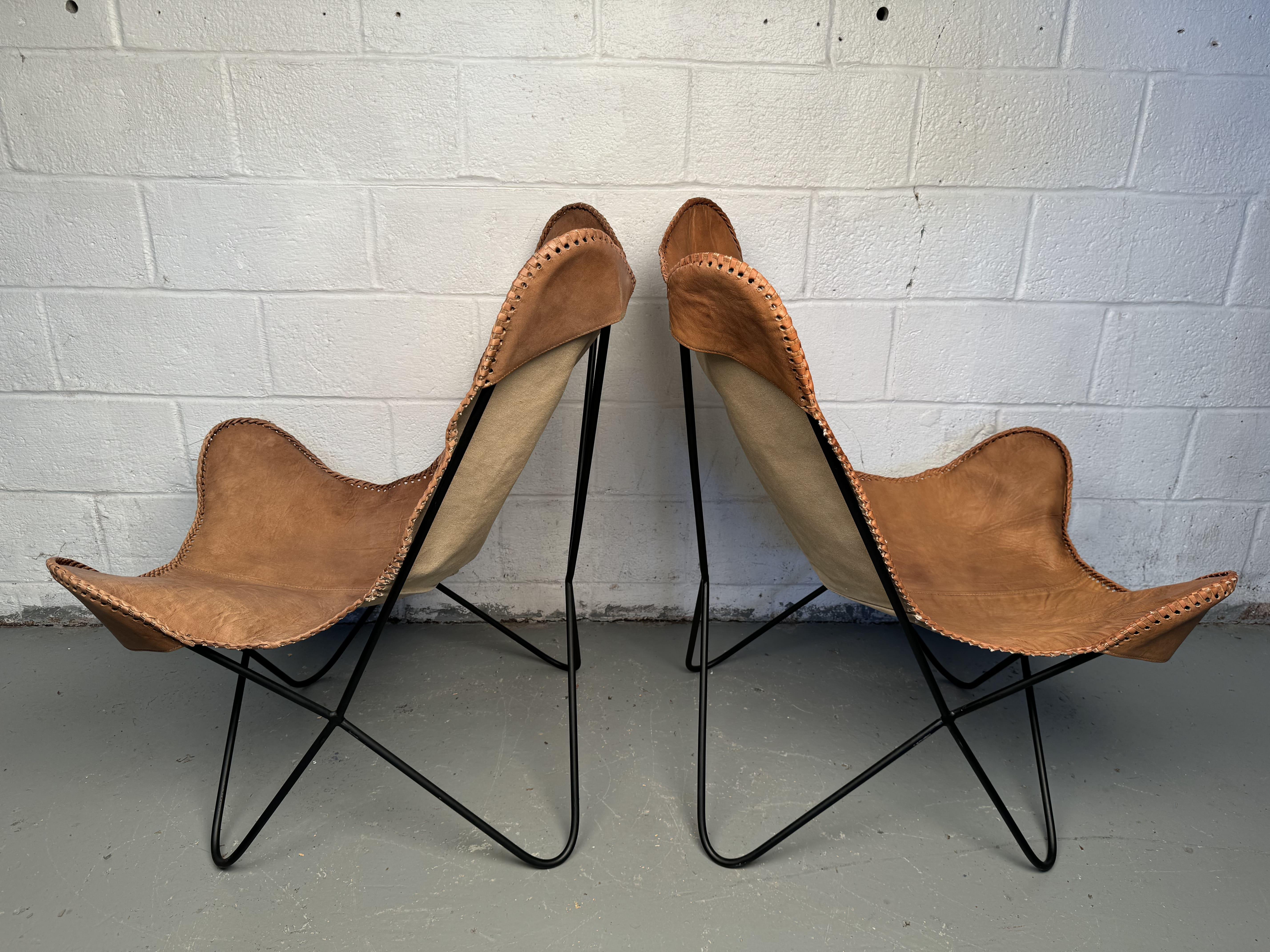 Mid-Century Modern Vintage Style Leather Butterfly Chairs For Sale