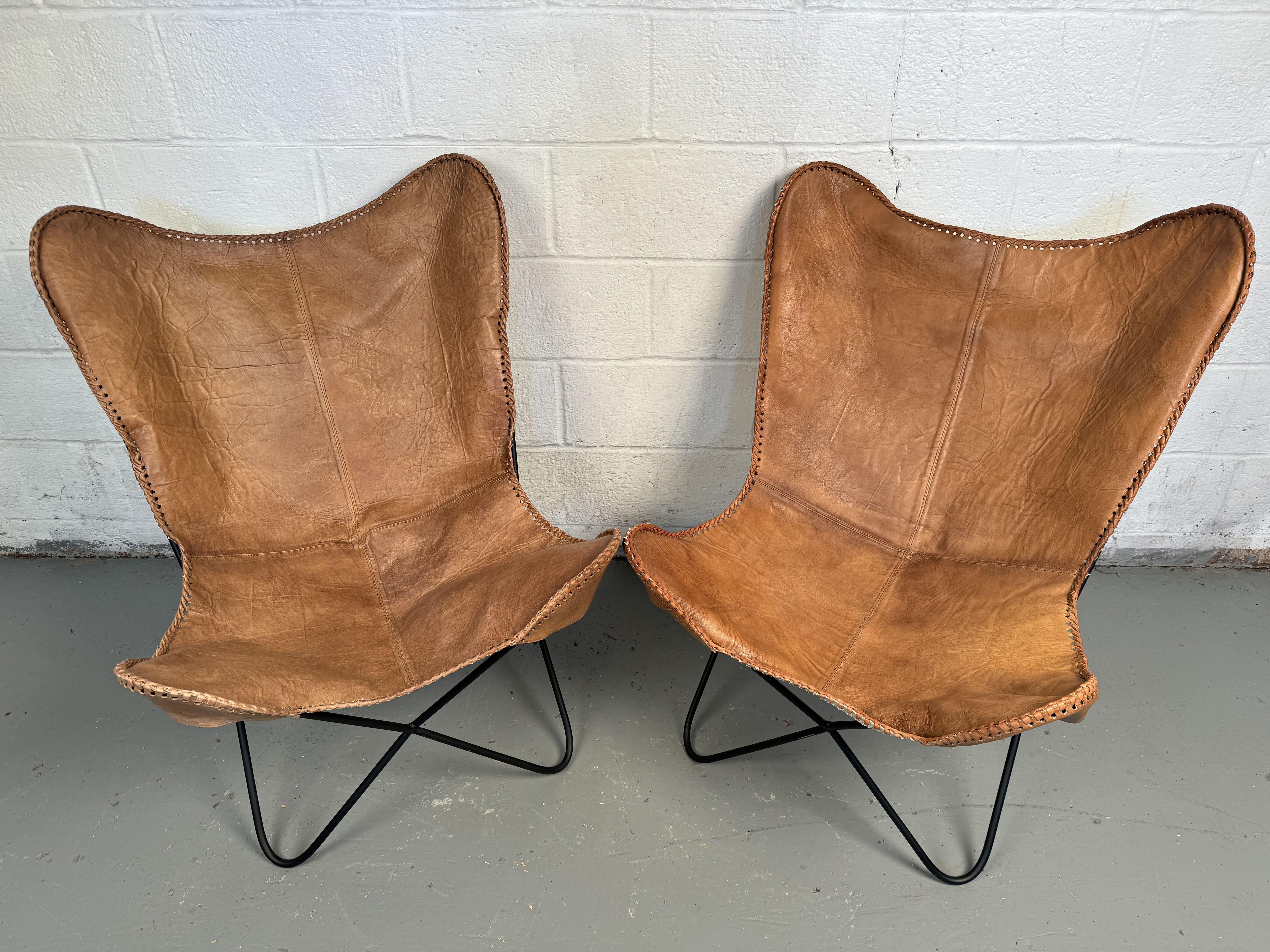 20th Century Vintage Style Leather Butterfly Chairs For Sale