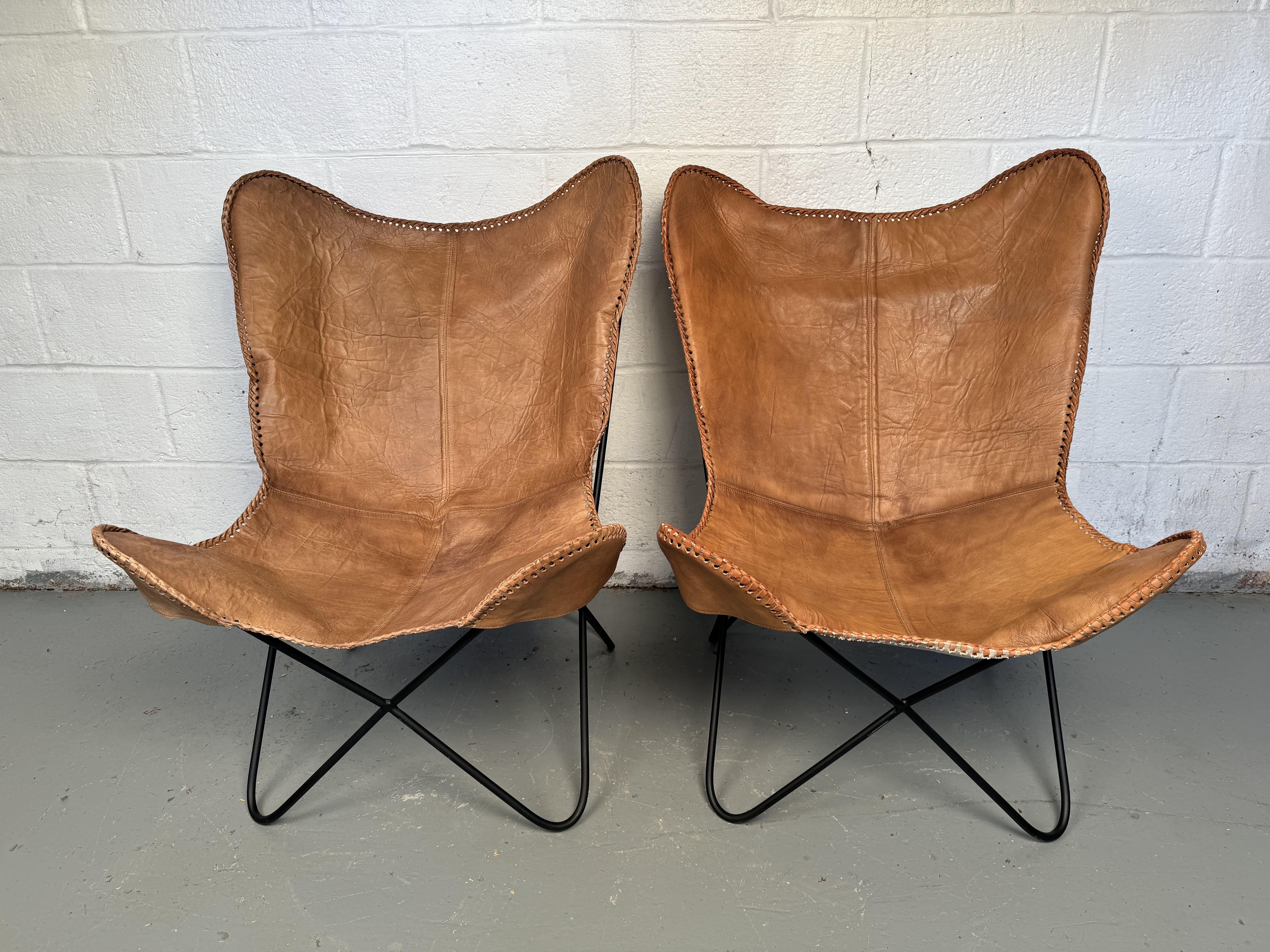 Vintage Style Leather Butterfly Chairs For Sale 1