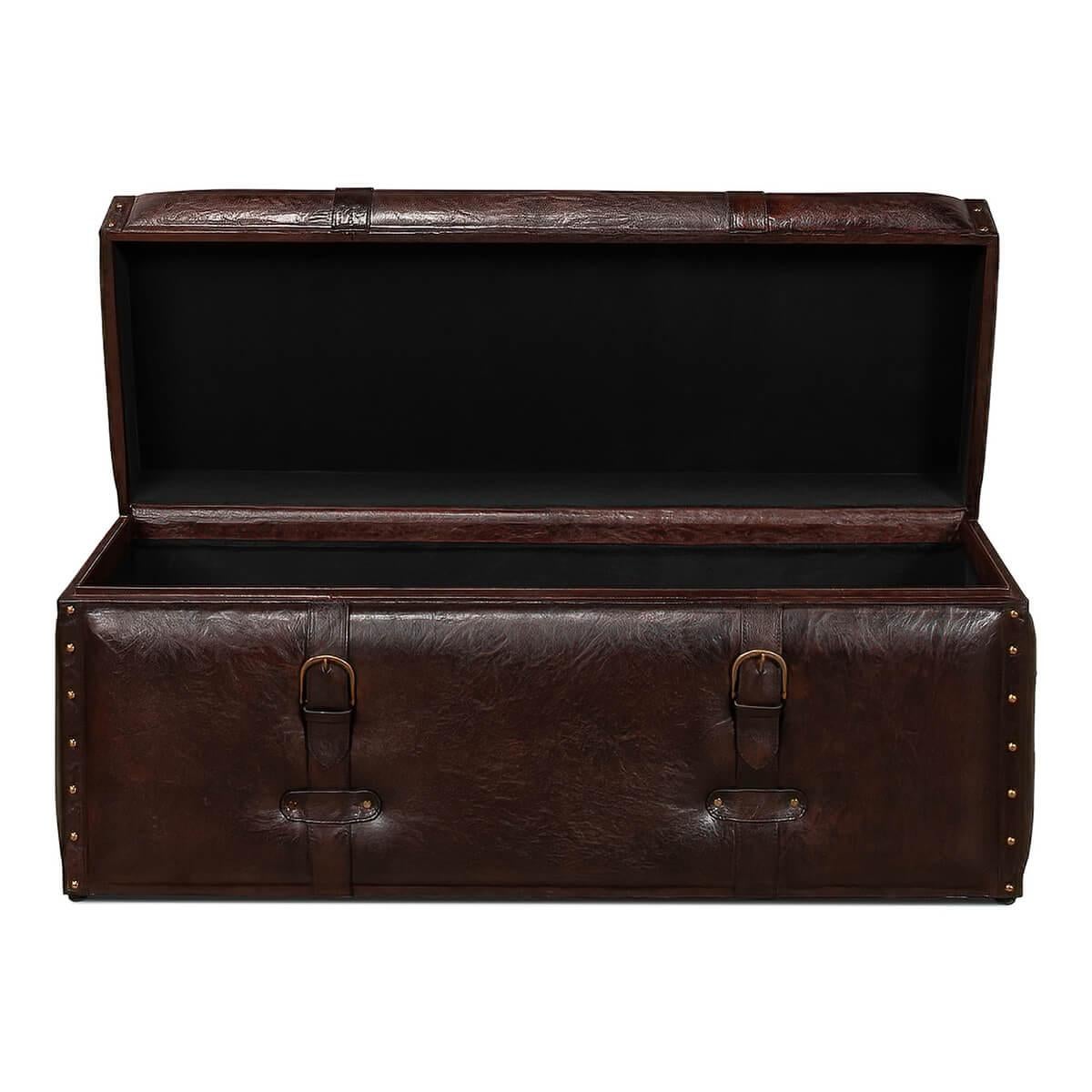 Modern Vintage-Style Leather Trunk Bench