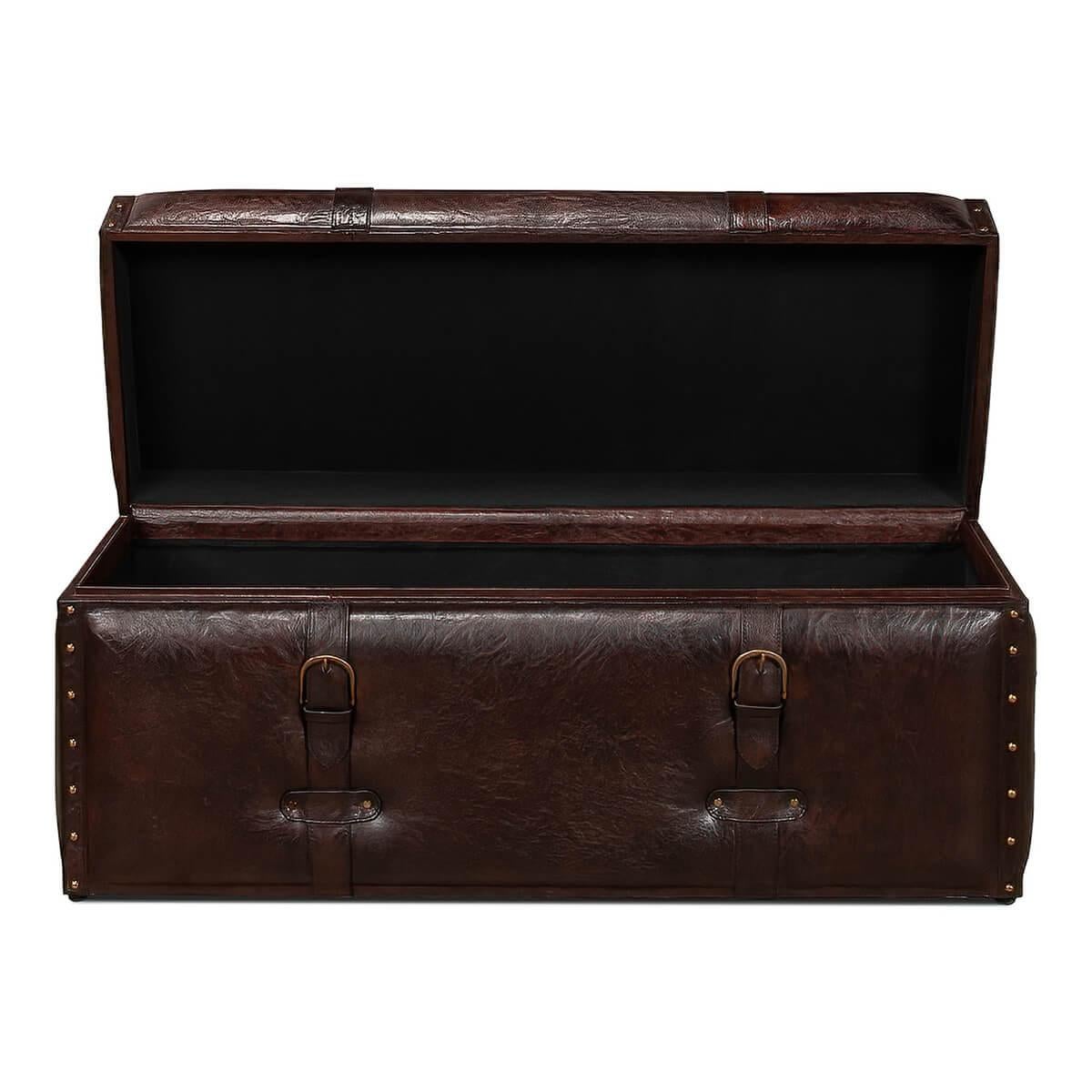 Modern Vintage-Style Leather Trunk Bench